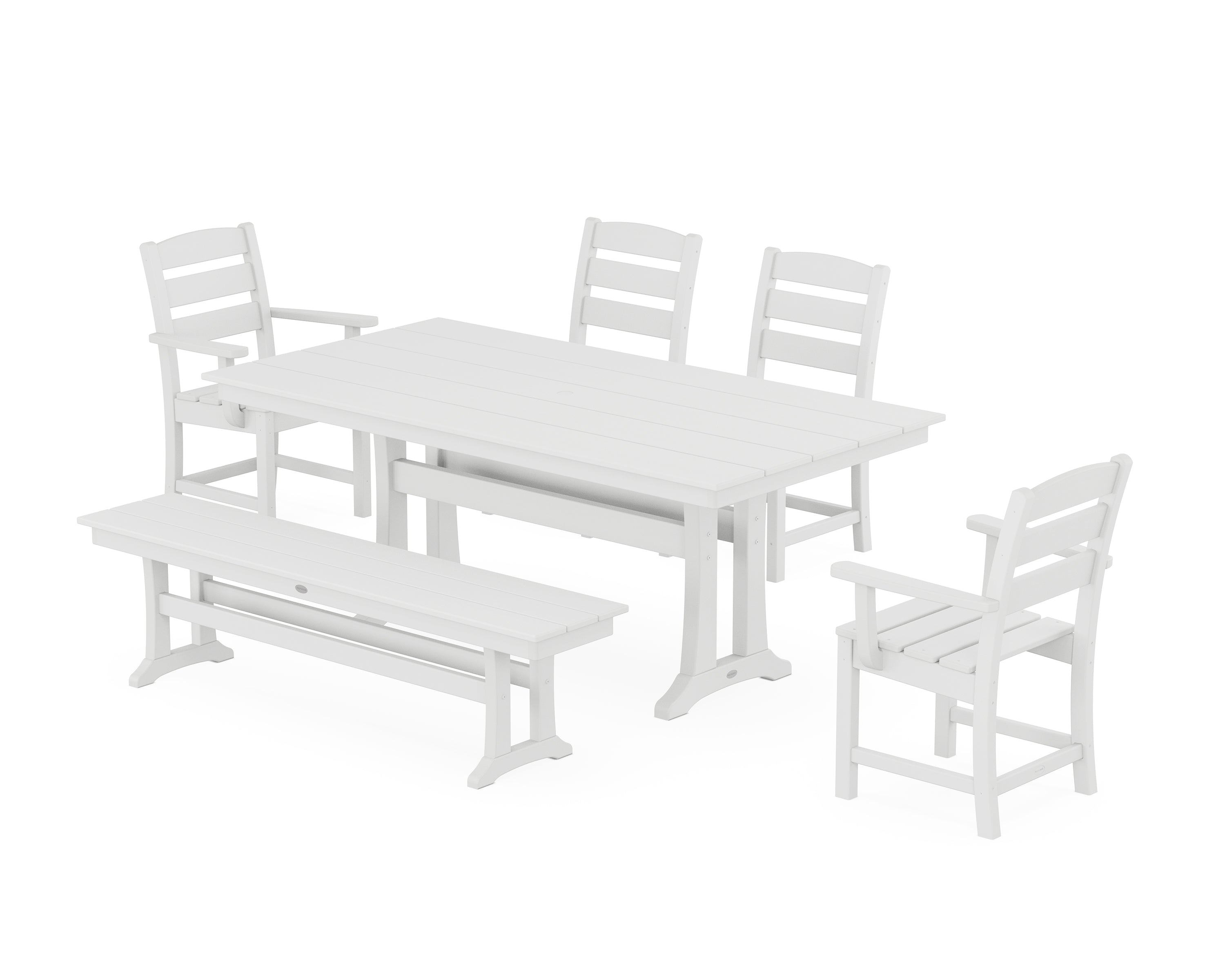 POLYWOOD Lakeside 6-Piece Farmhouse Dining Set With Trestle Legs in White