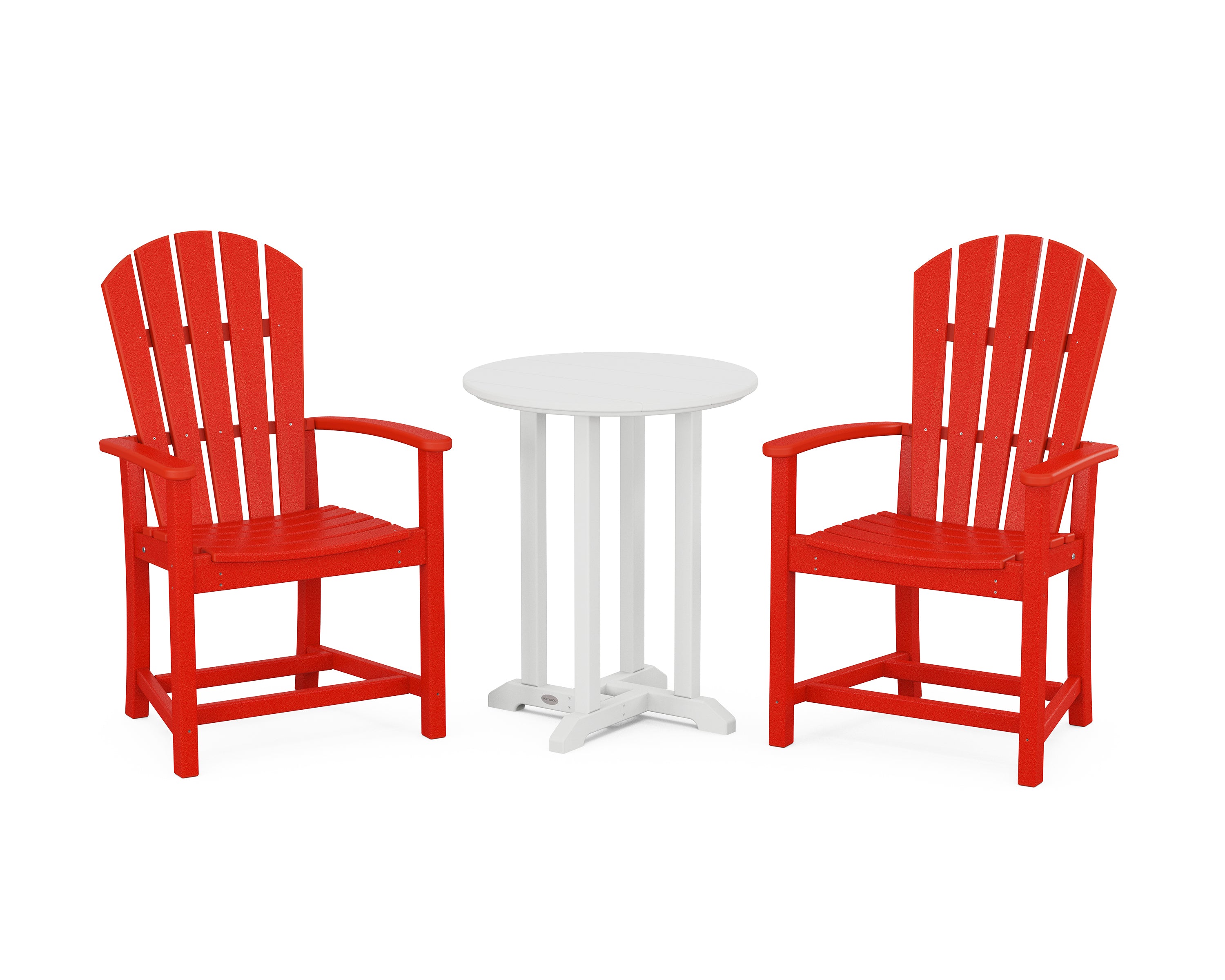 POLYWOOD Palm Coast 3-Piece Round Farmhouse Bistro Dining Set in Sunset Red / White
