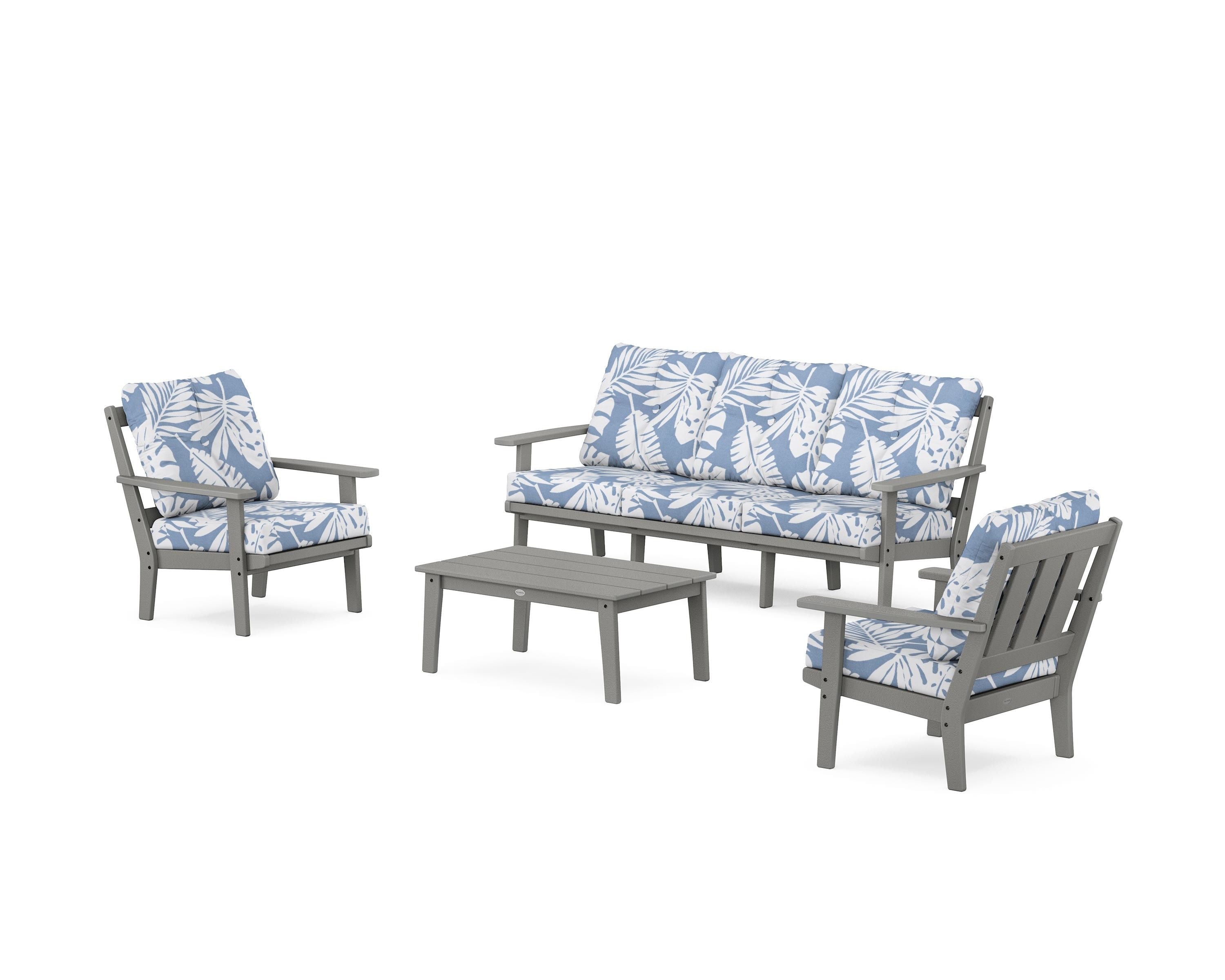 POLYWOOD Oxford 4-Piece Deep Seating Set with Sofa in Slate Grey / Leaf Sky Blue