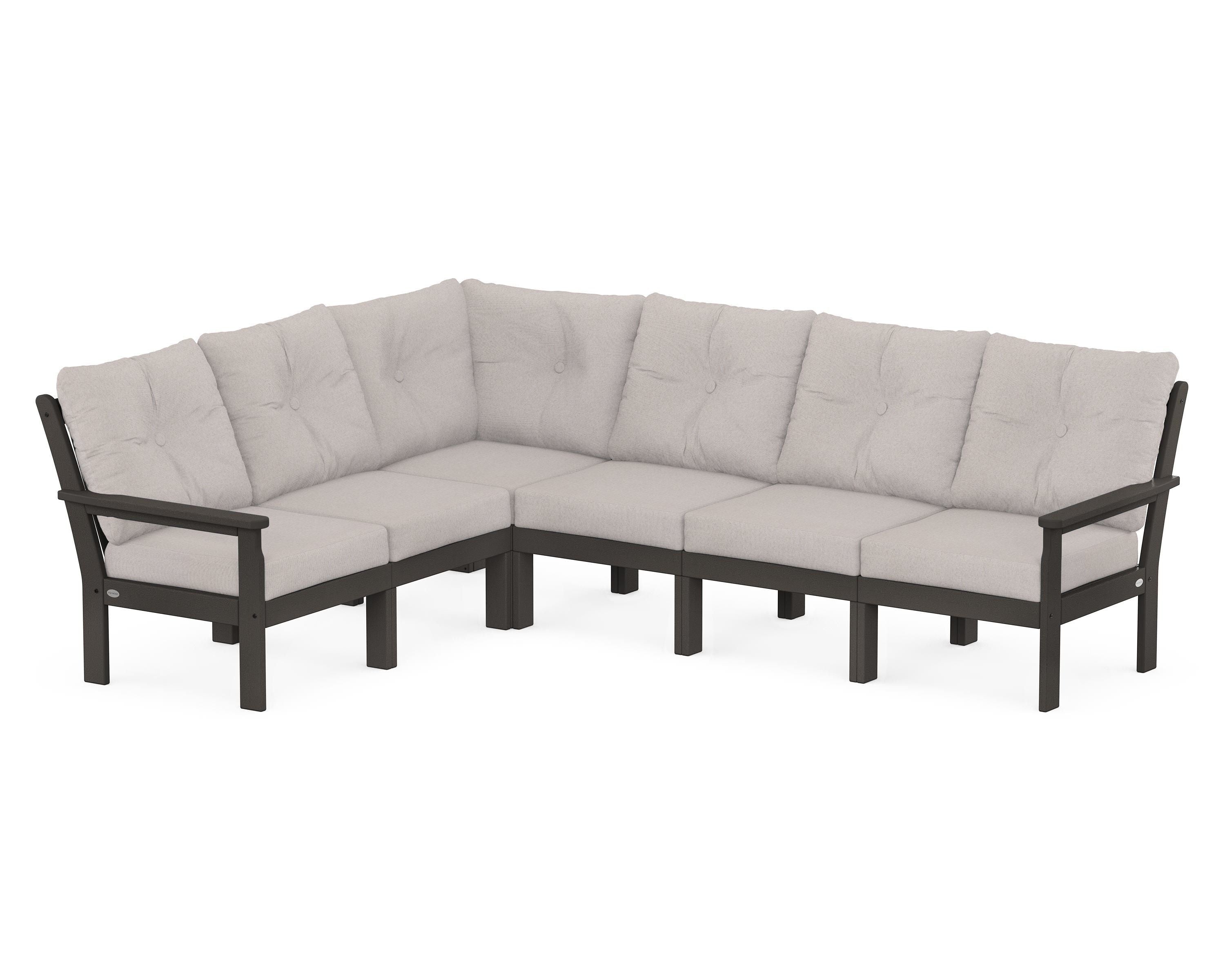 POLYWOOD Vineyard 6-Piece Sectional in Vintage Coffee / Dune Burlap