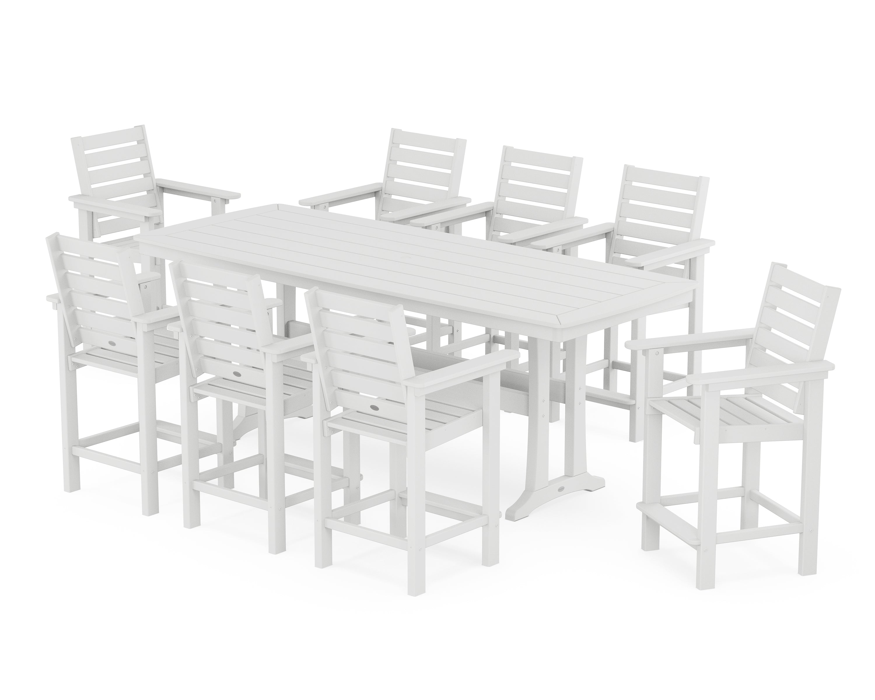 POLYWOOD Captain 9-Piece Counter Set with Trestle Legs in White