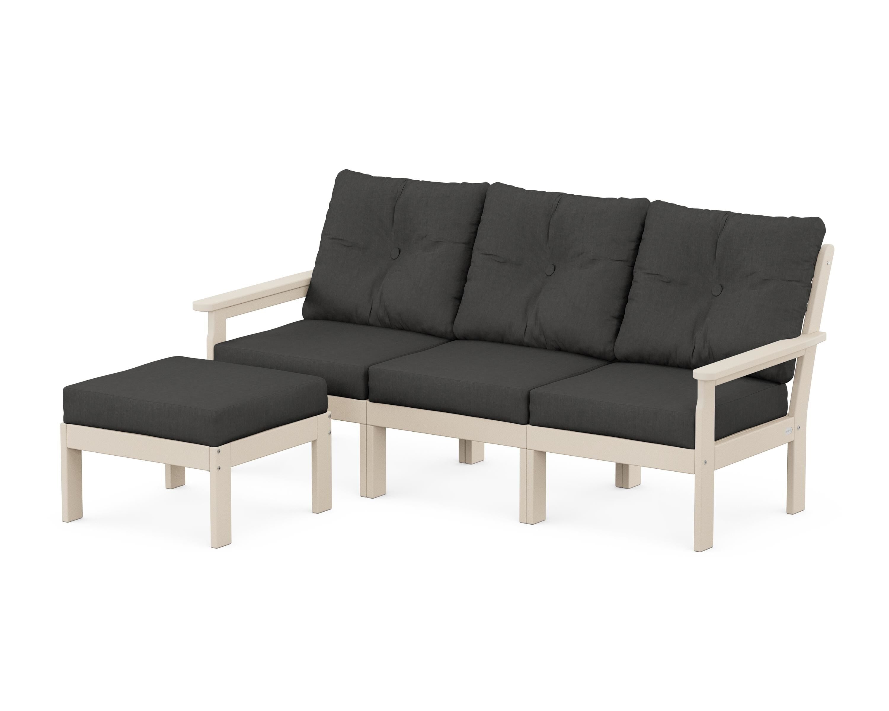 POLYWOOD Vineyard 4-Piece Sectional with Ottoman in Sand / Spectrum Carbon