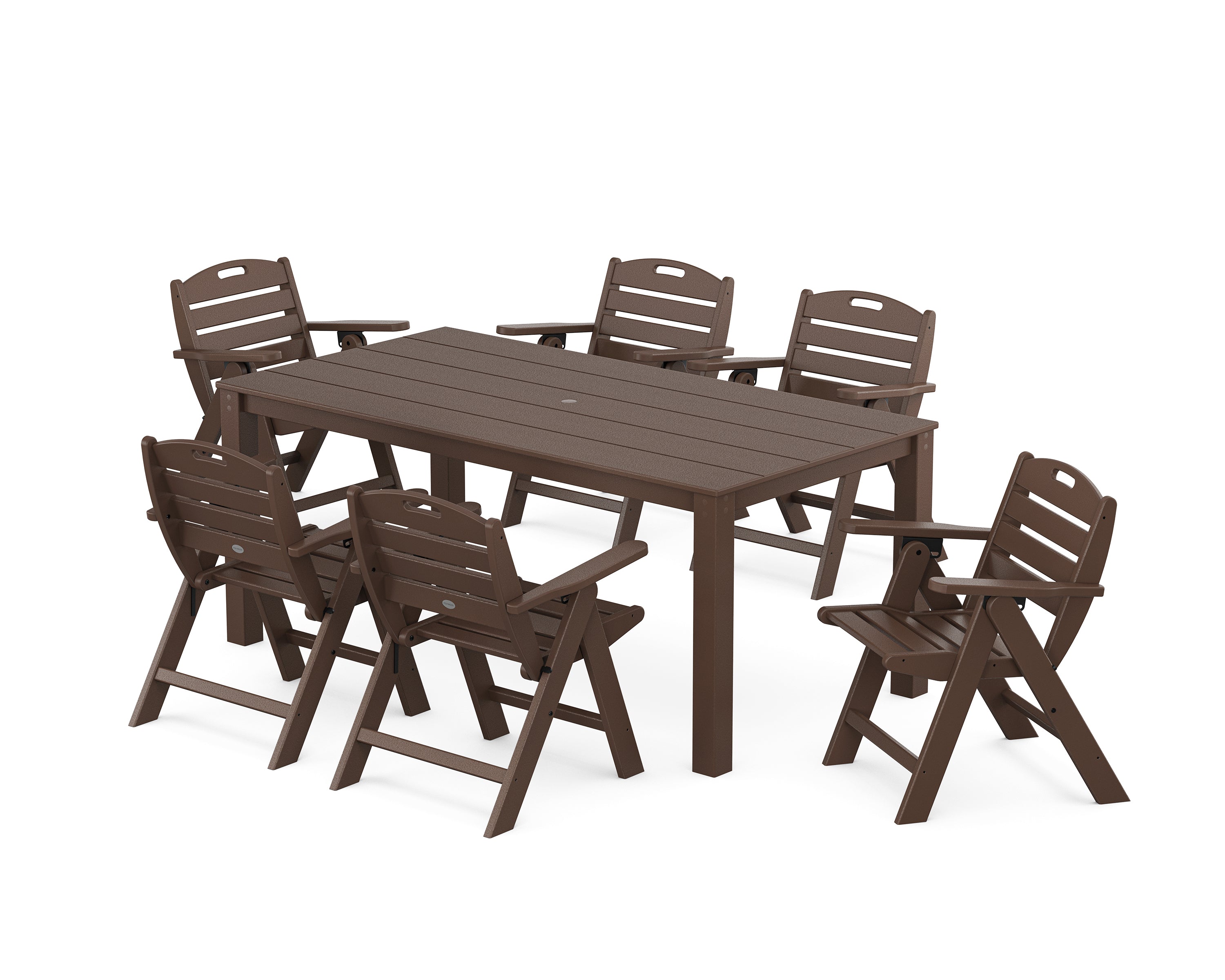 POLYWOOD Nautical Folding Lowback Chair 7-Piece Parsons Dining Set in Mahogany