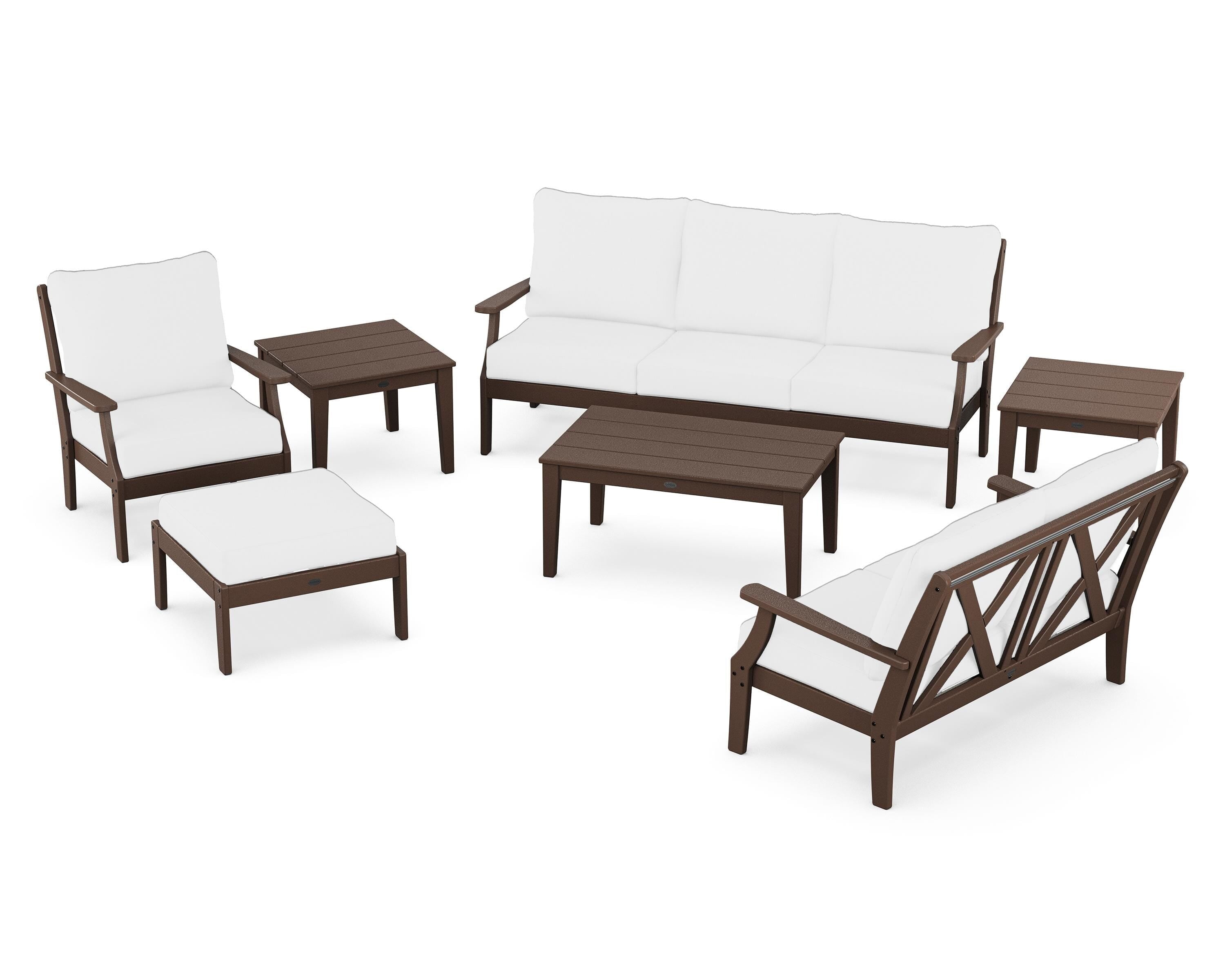 POLYWOOD Braxton 7-Piece Deep Seating Set in Mahogany / Natural