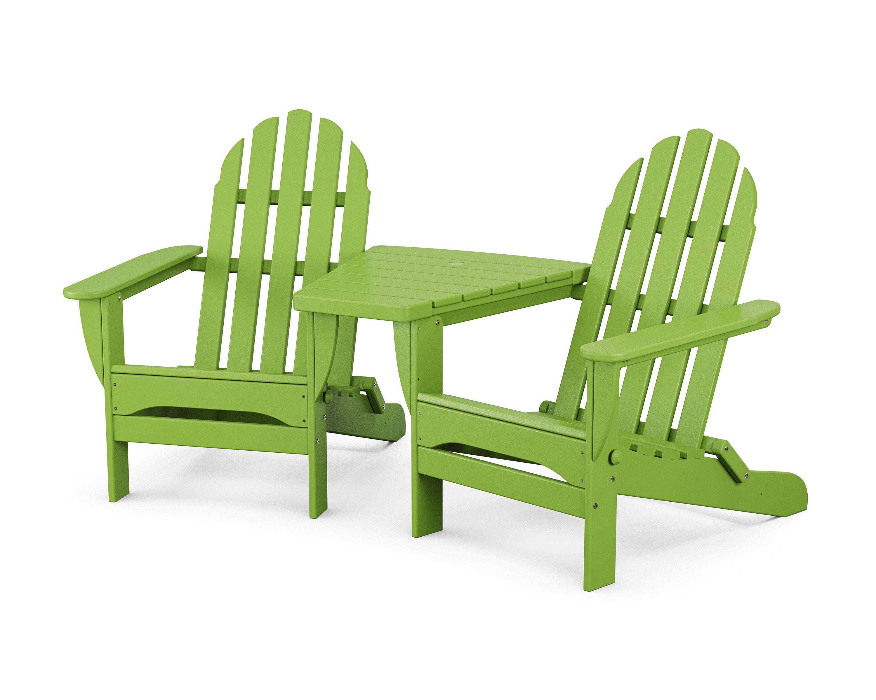 POLYWOOD® Classic Folding Adirondacks with Angled Connecting Table in Lime