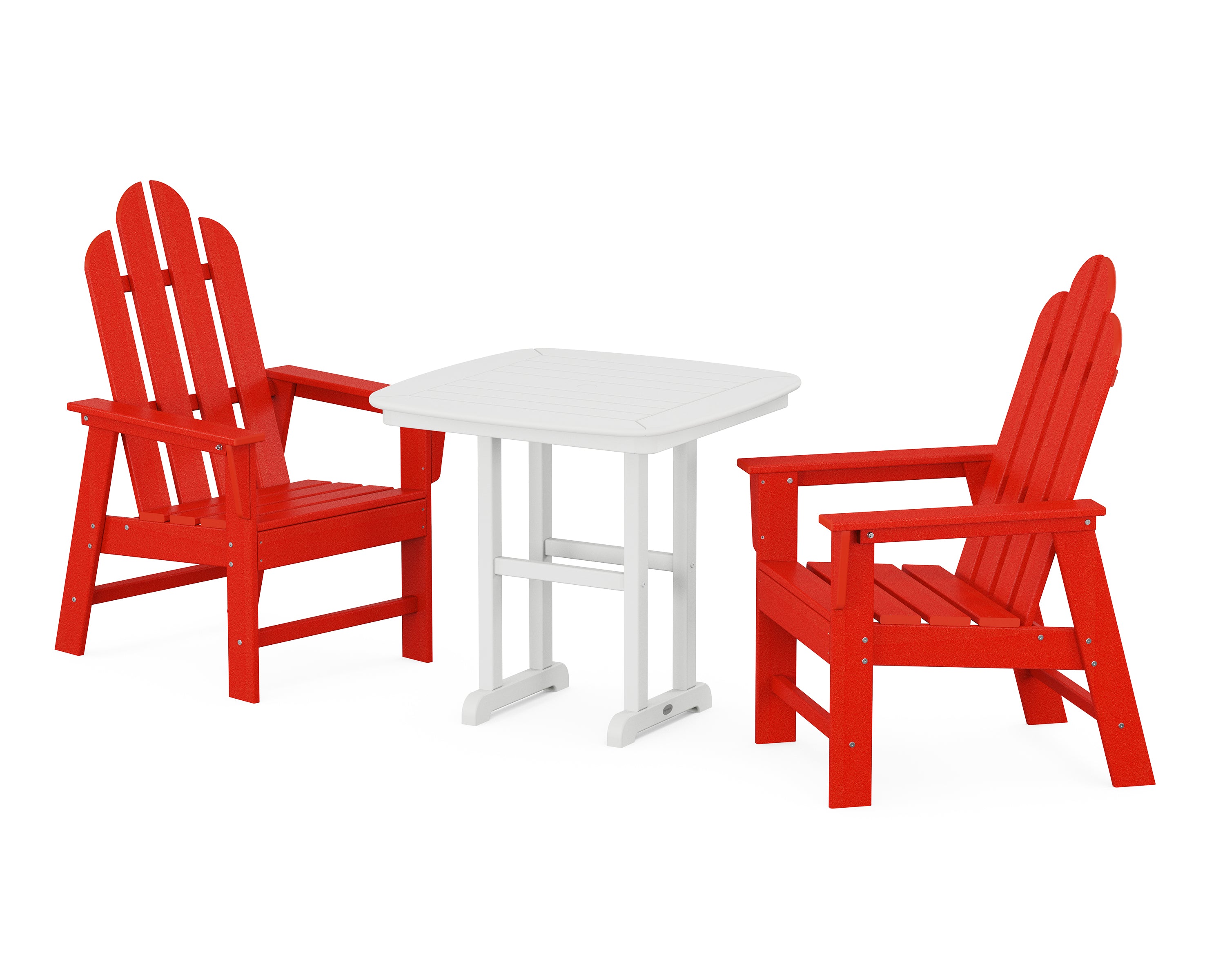POLYWOOD Long Island 3-Piece Dining Set in Sunset Red / White