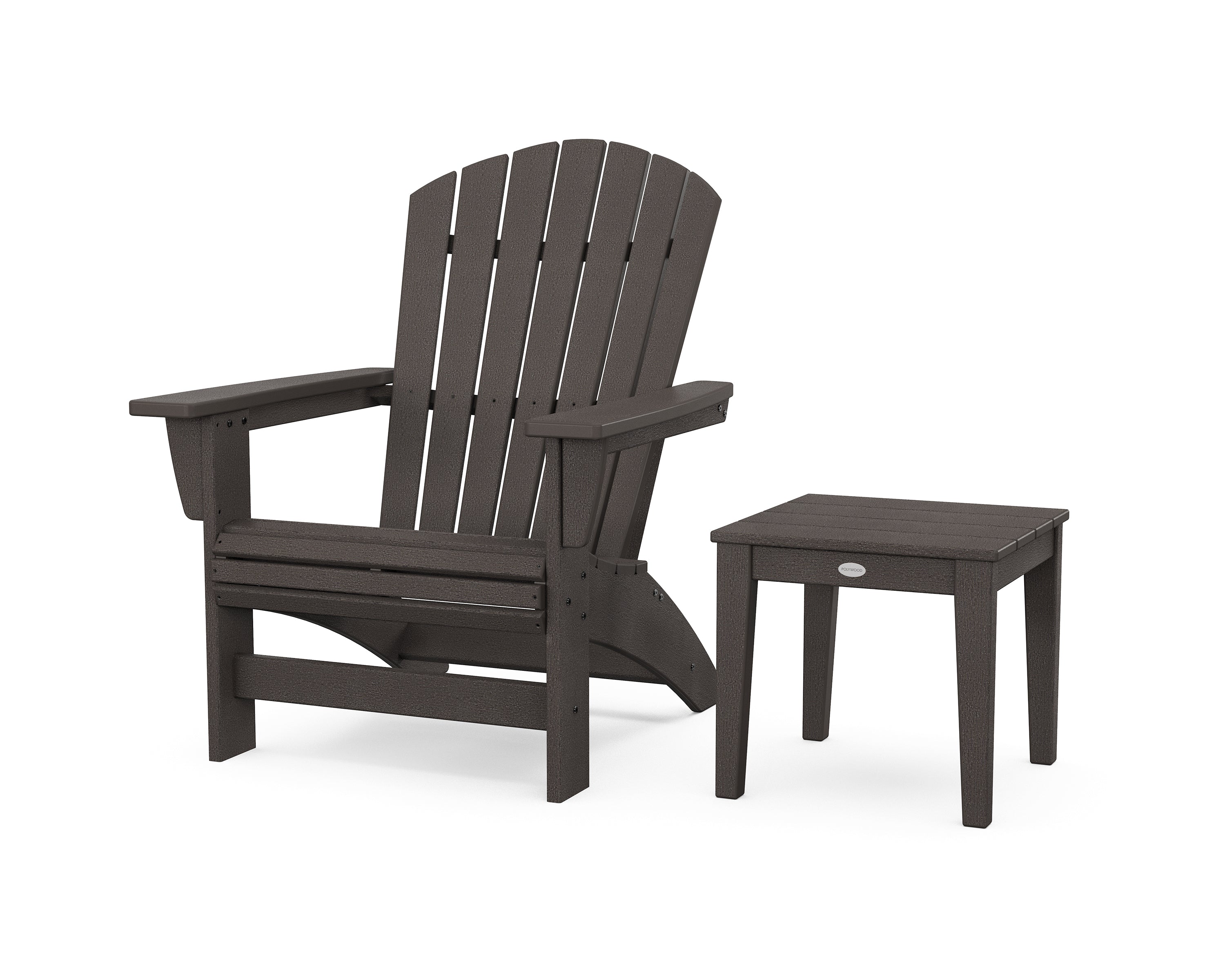 POLYWOOD Nautical Grand Adirondack Chair with Side Table in Vintage Coffee