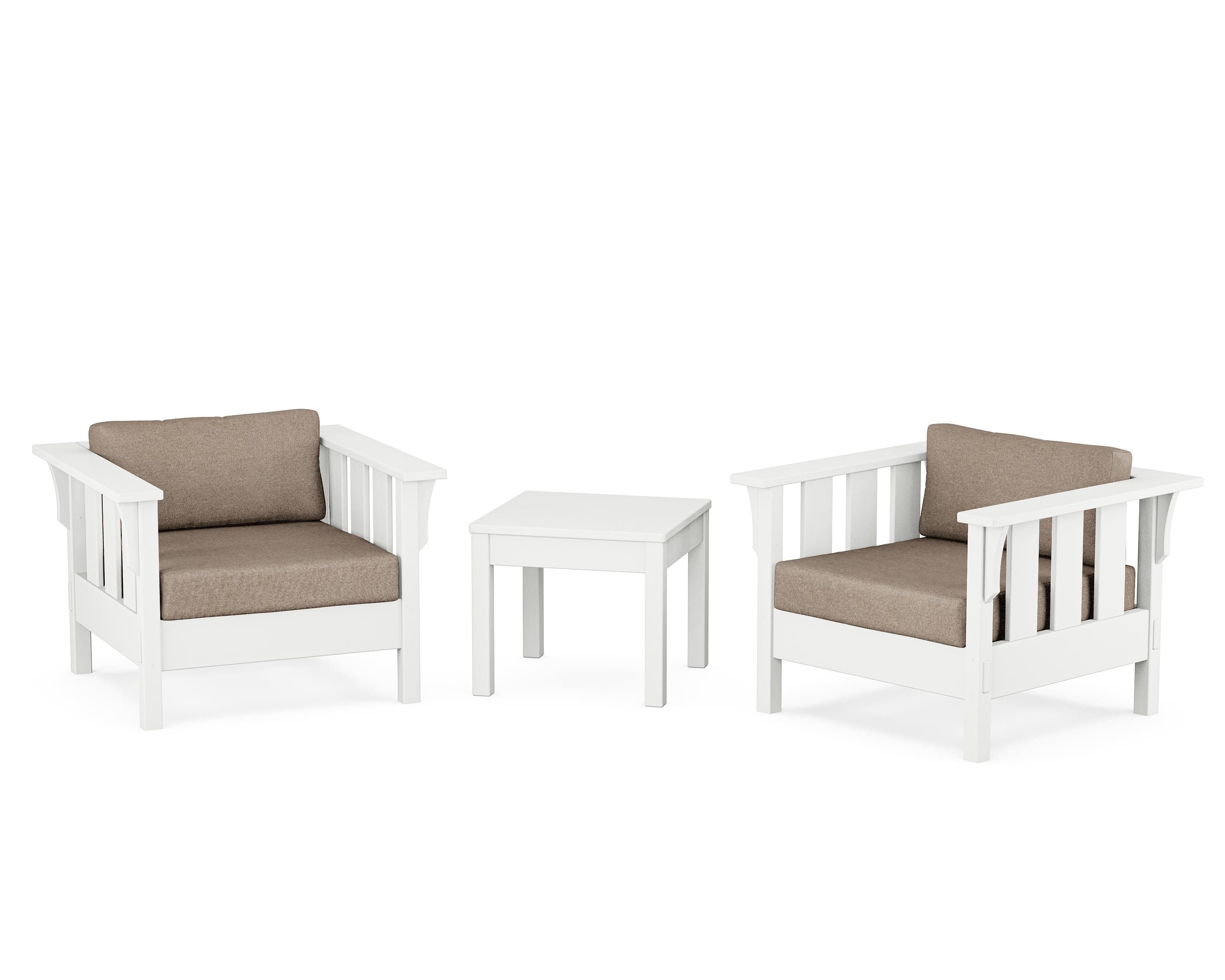 Martha Stewart by POLYWOOD Acadia 3-Piece Deep Seating Set in White / Spiced Burlap