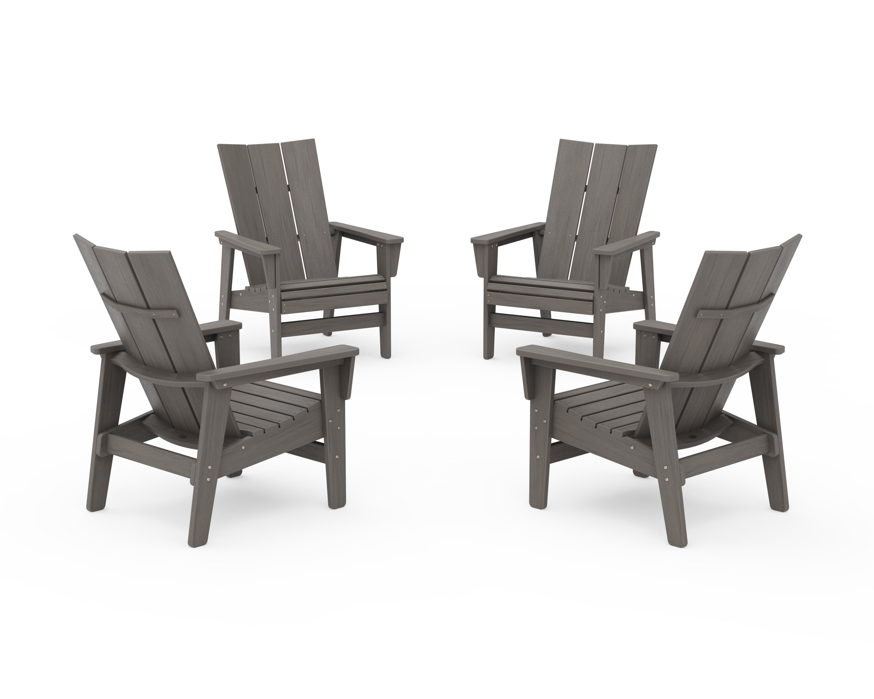 POLYWOOD 4-Piece Modern Grand Upright Adirondack Chair Conversation Set in Driftwood