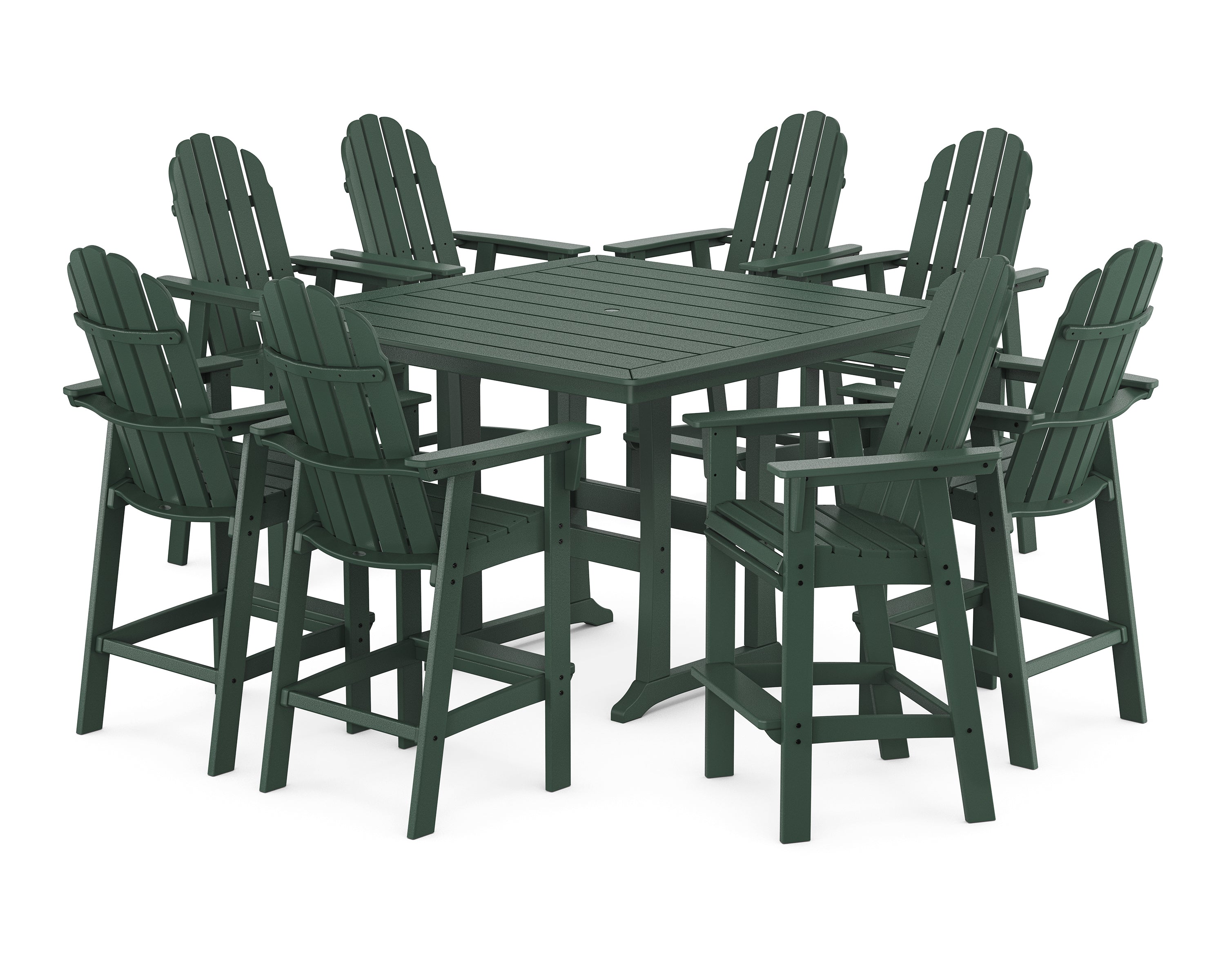 POLYWOOD Vineyard Curveback Adirondack 9-Piece Trestle Bar Set in Green