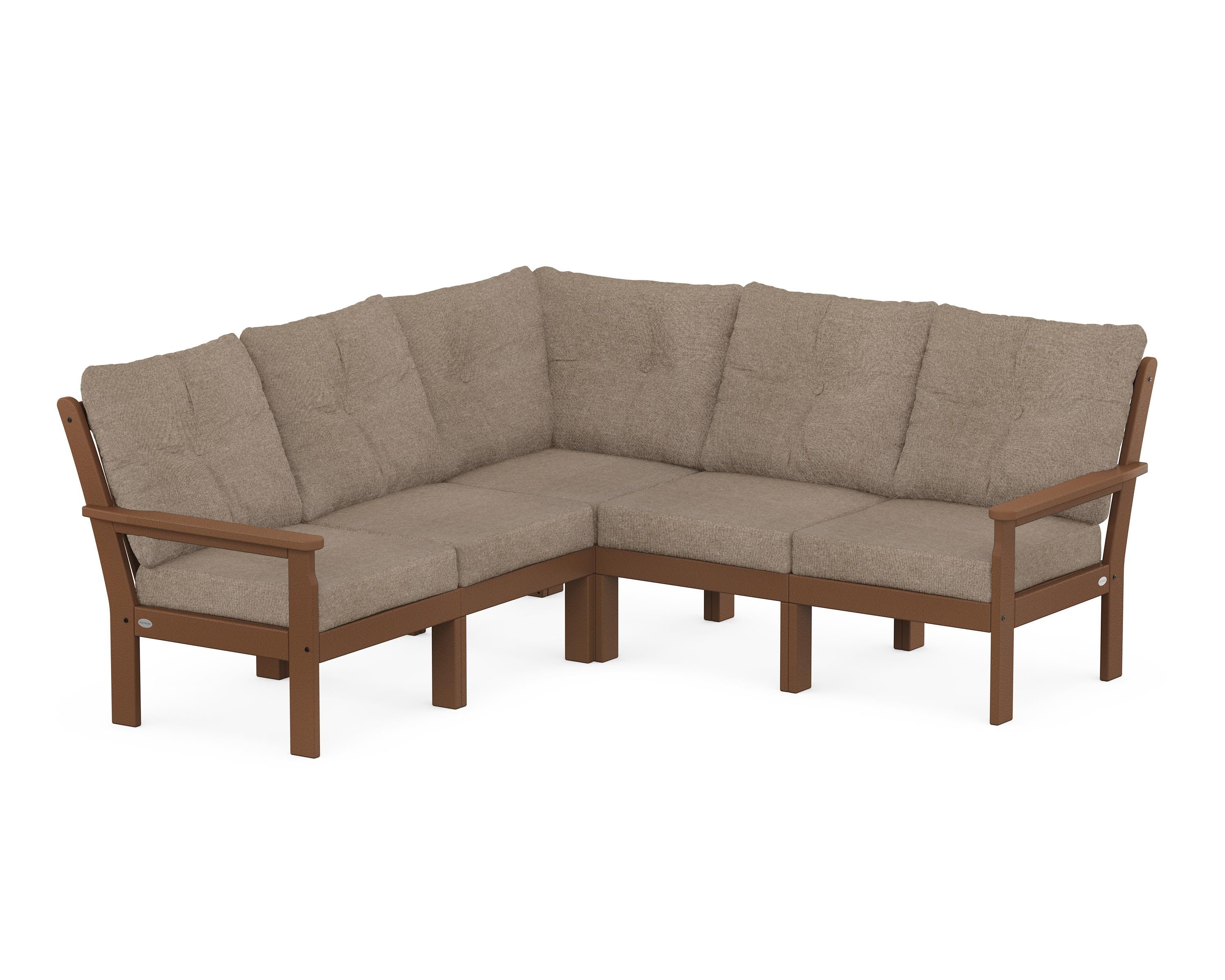 POLYWOOD Vineyard 5-Piece Sectional in Teak / Spiced Burlap