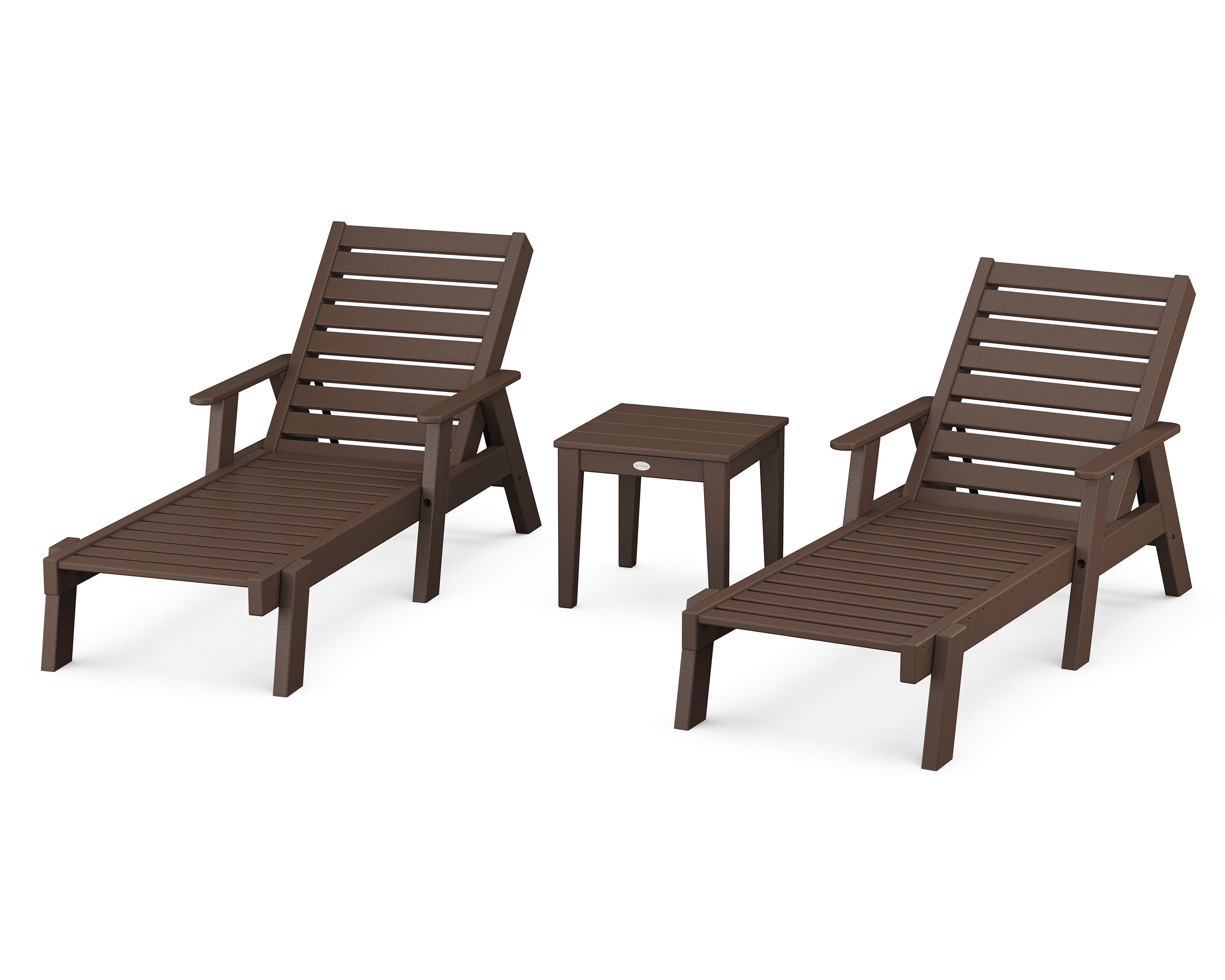 POLYWOOD Captain Chaise 3-Piece Set with Arms in Mahogany