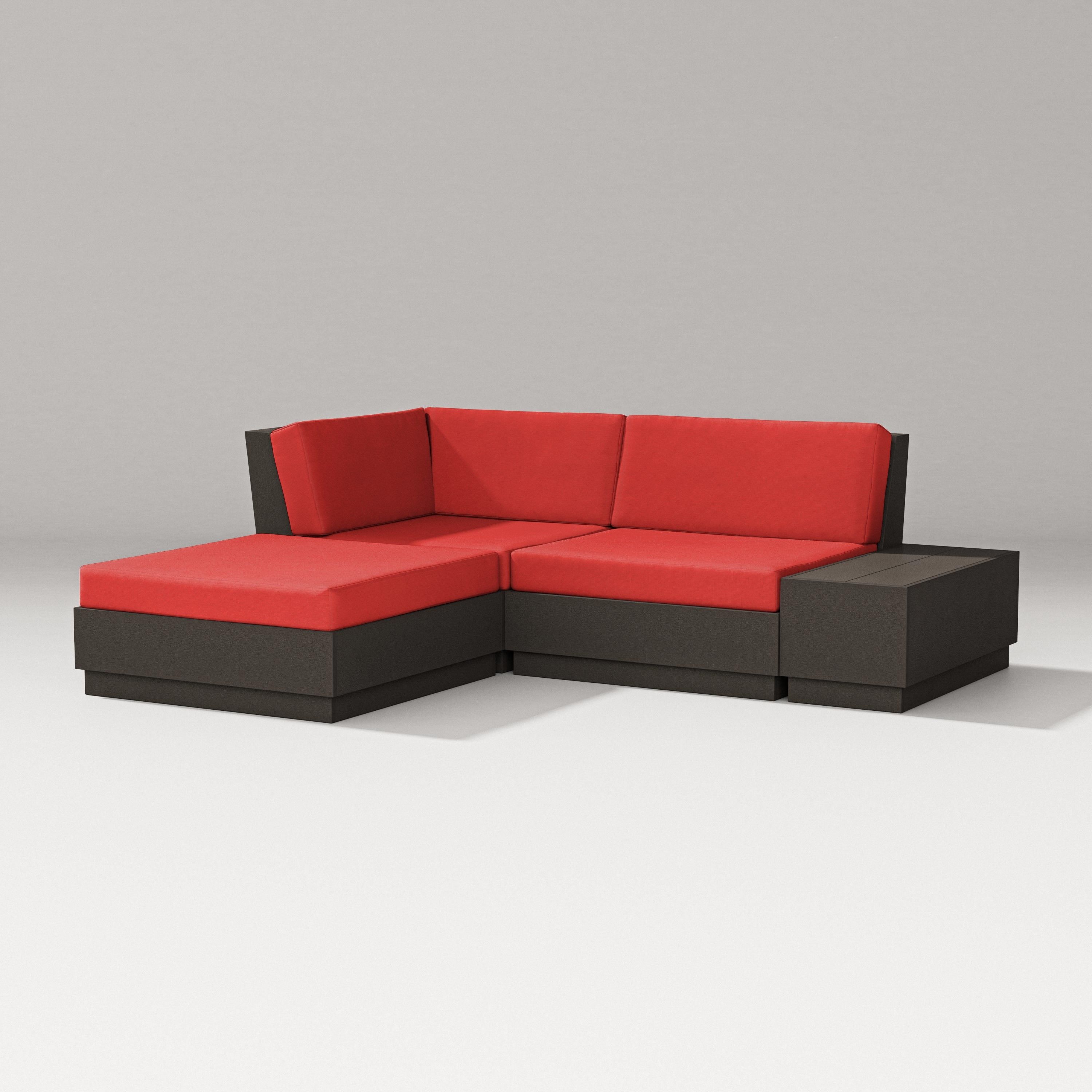 PW Designer Series Elevate Loveseat Sectional with Chaise in Vintage Coffee / Crimson Linen