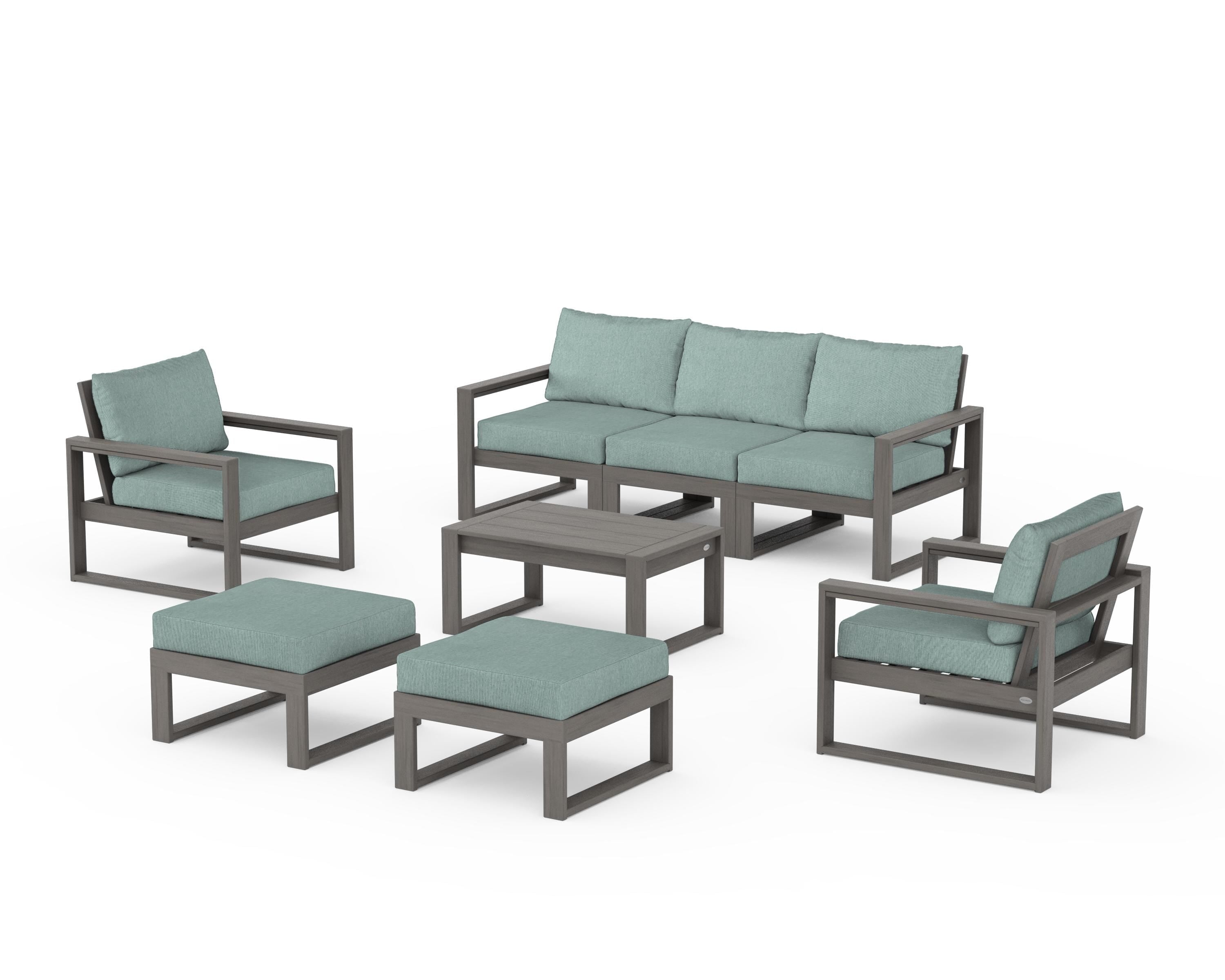POLYWOOD EDGE Sectional 8-Piece Lounge Sofa Set in Driftwood / Glacier Spa