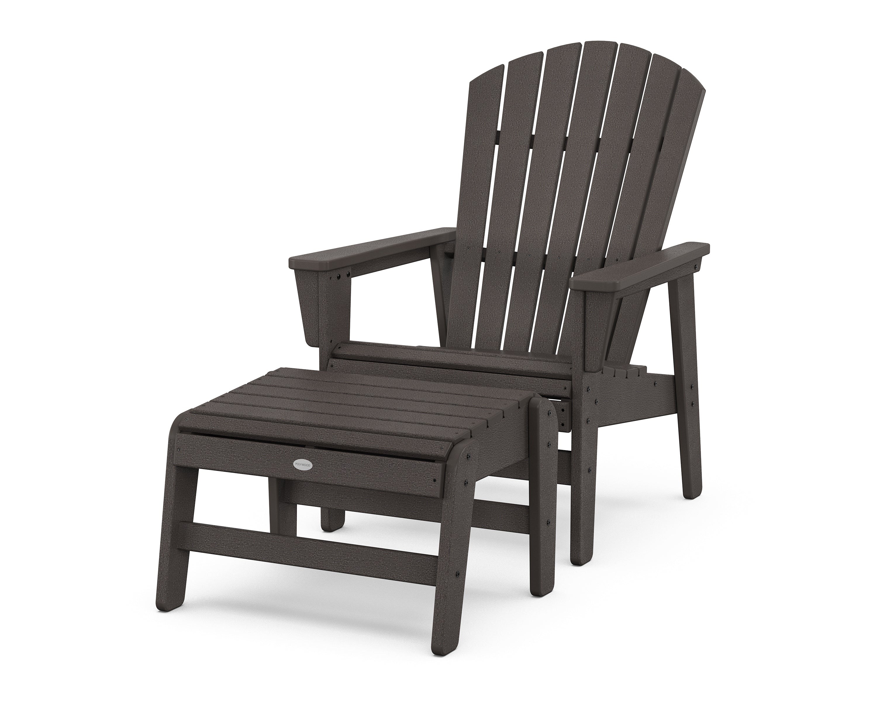 POLYWOOD Nautical Grand Upright Adirondack Chair with Ottoman in Vintage Coffee