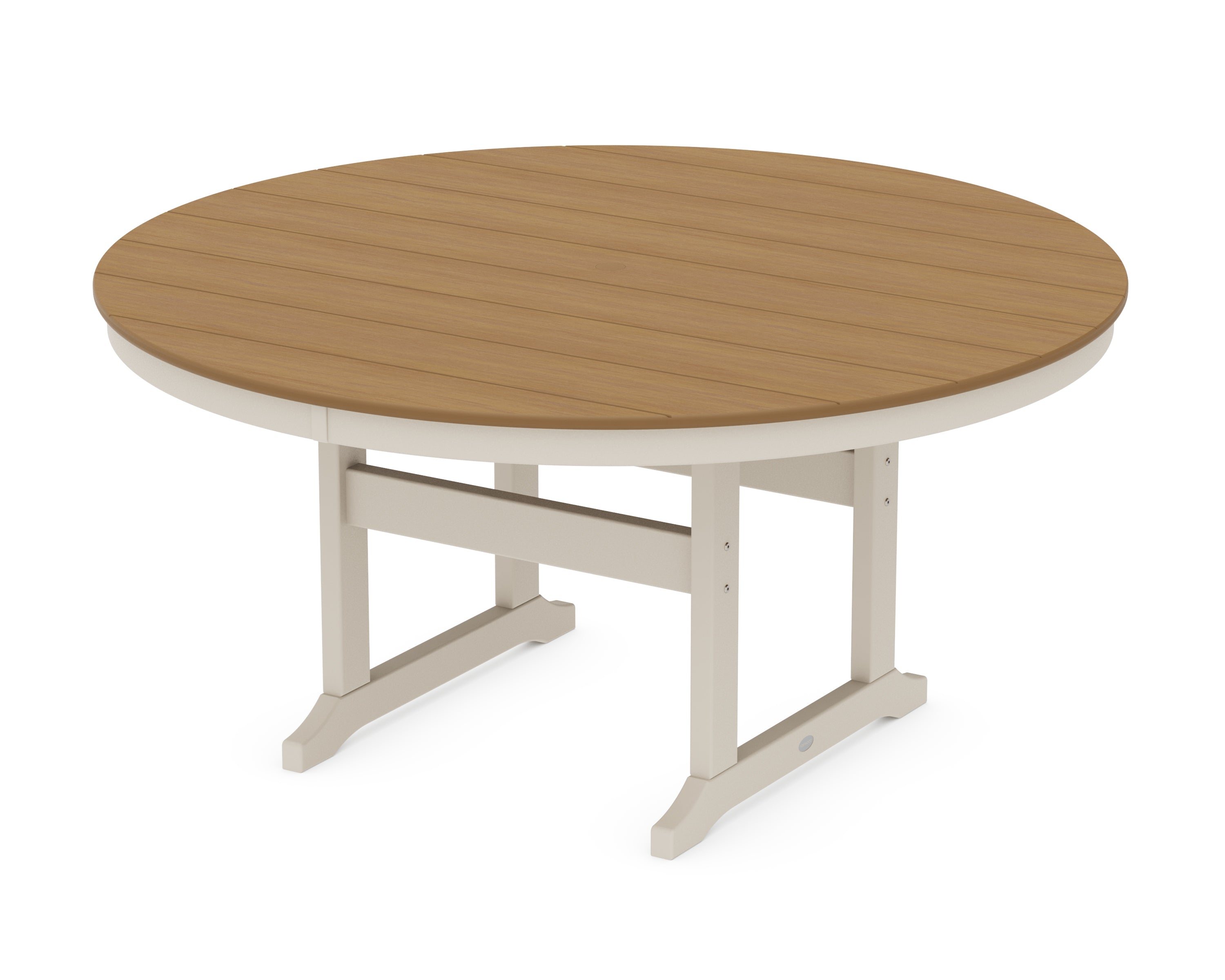 POLYWOOD 60” Round Farmhouse Dining Table in Sand / Natural