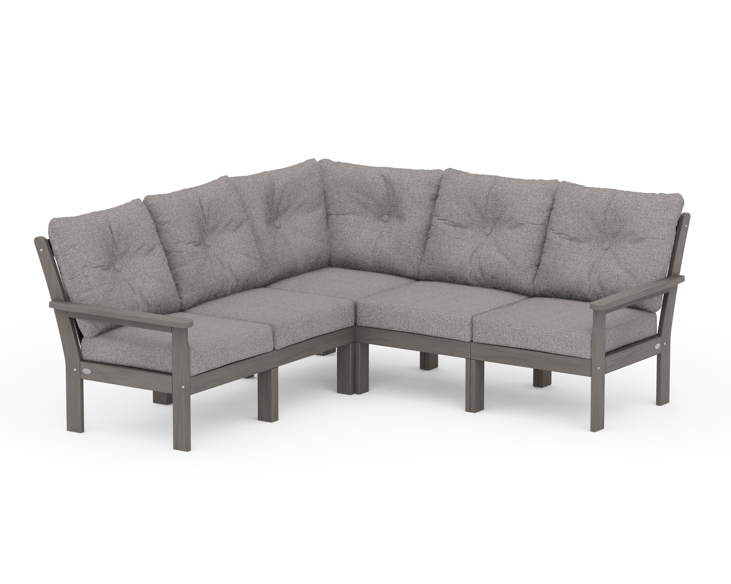 POLYWOOD Vineyard 5-Piece Sectional in Driftwood / Grey Mist