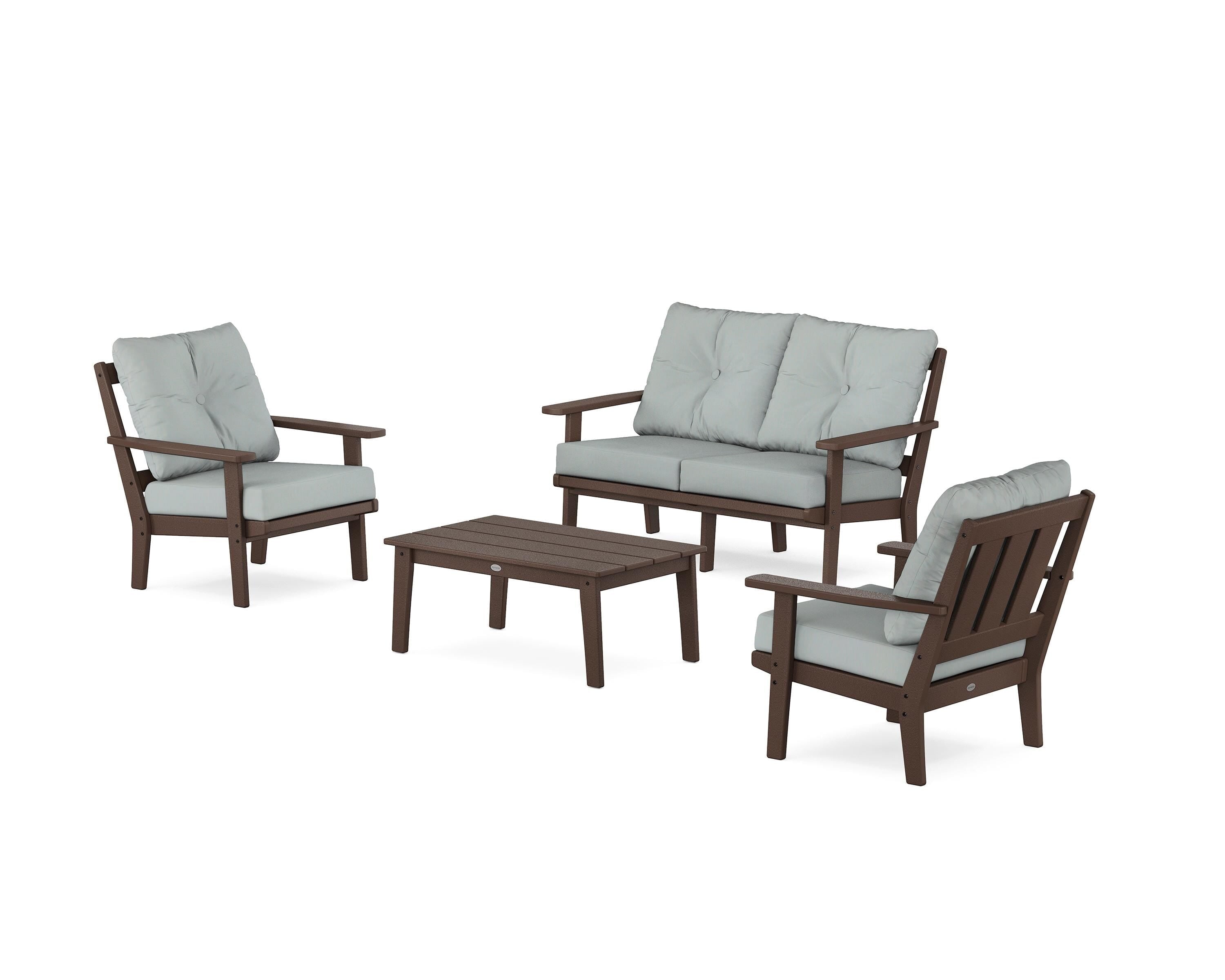 POLYWOOD Oxford 4-Piece Deep Seating Set with Loveseat in Mahogany / Spa