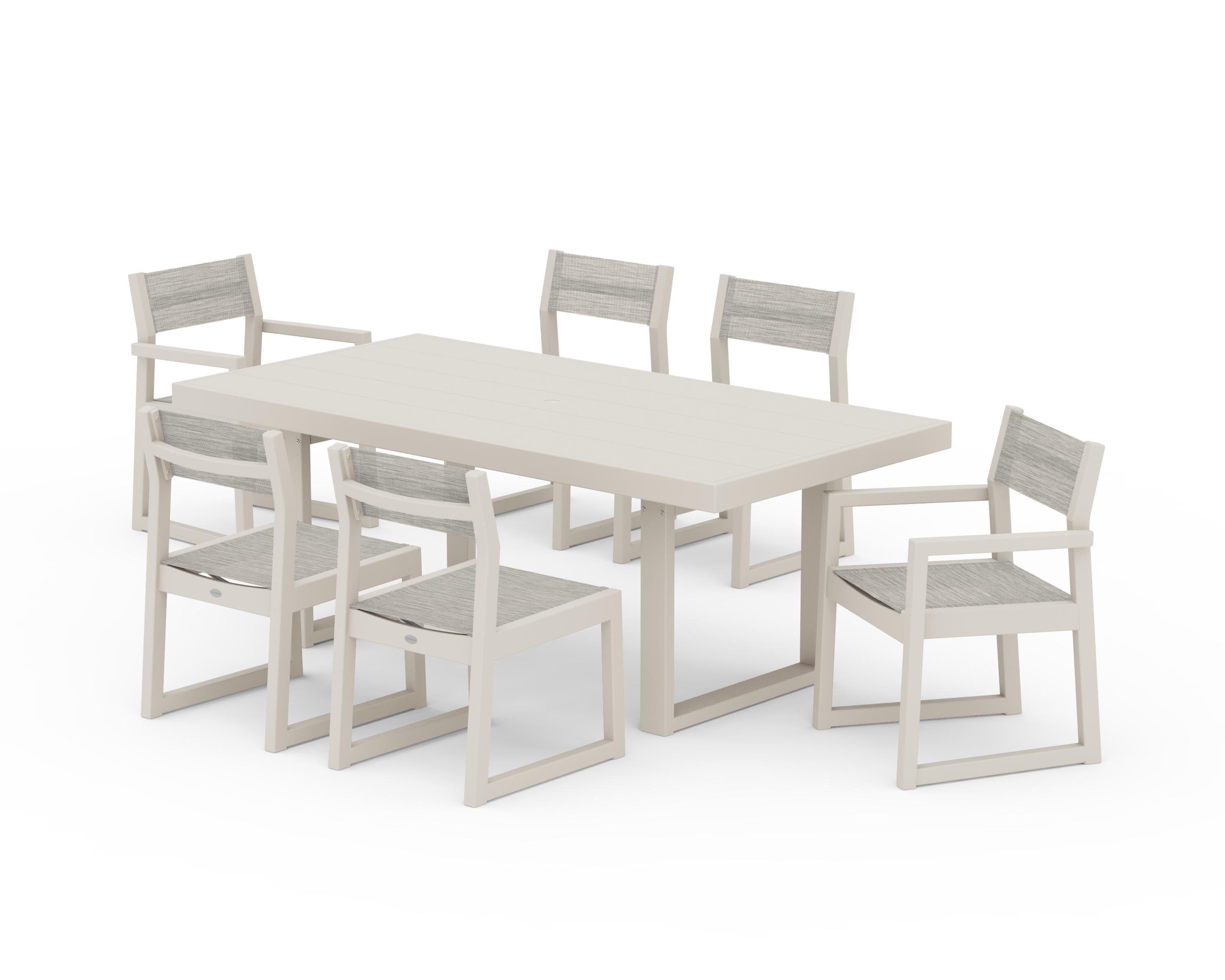 POLYWOOD EDGE Sling 7-Piece Dining Set in Sand / Birch Sling