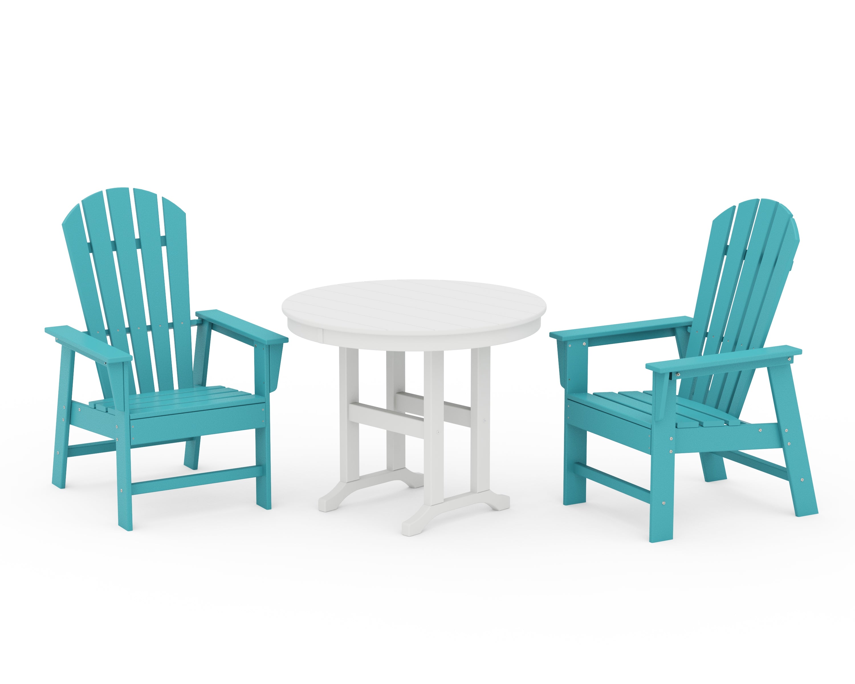 POLYWOOD South Beach 3-Piece Round Farmhouse Dining Set in Aruba / White