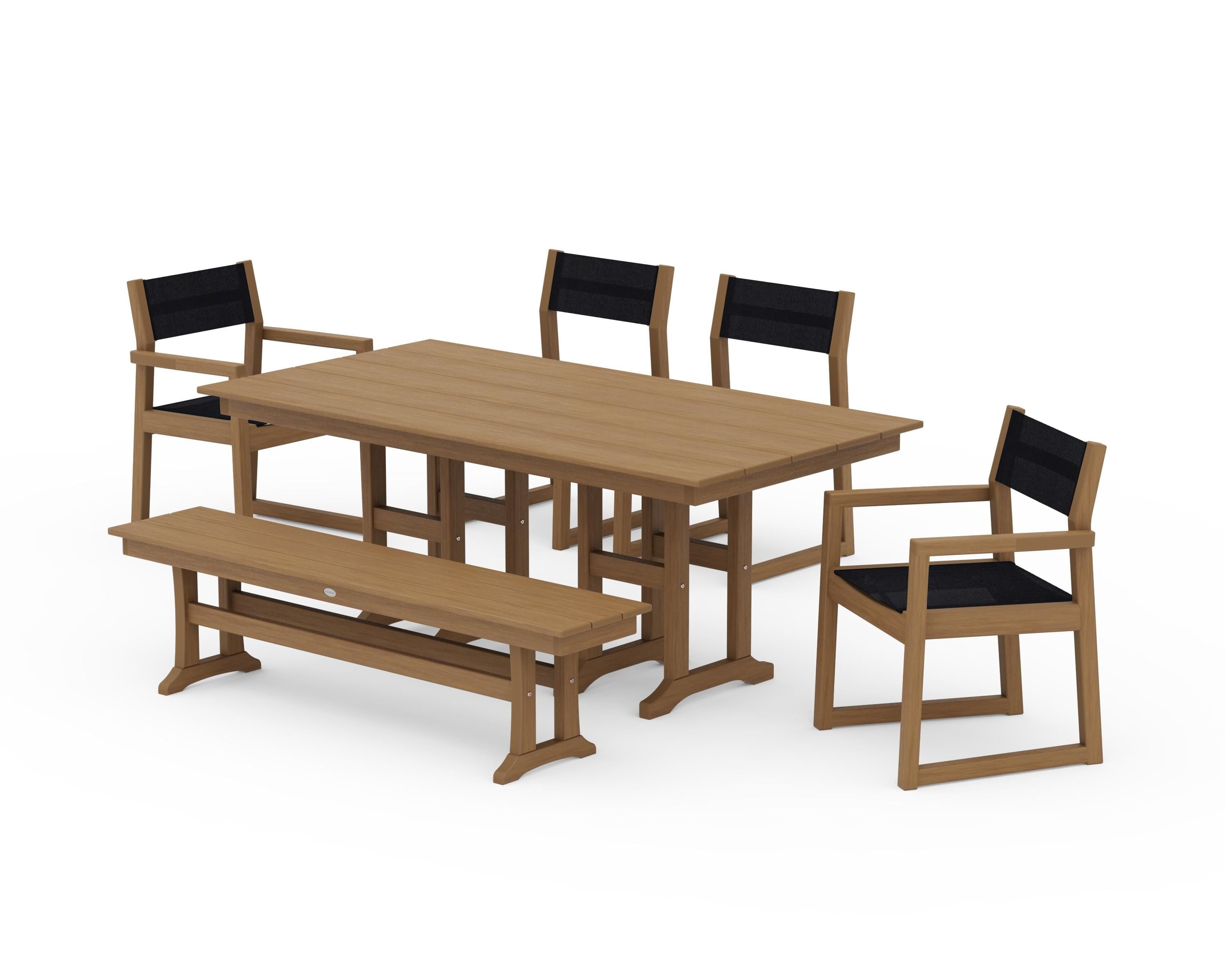 POLYWOOD EDGE Sling 6-Piece Farmhouse Dining Set in Natural / Black Sling