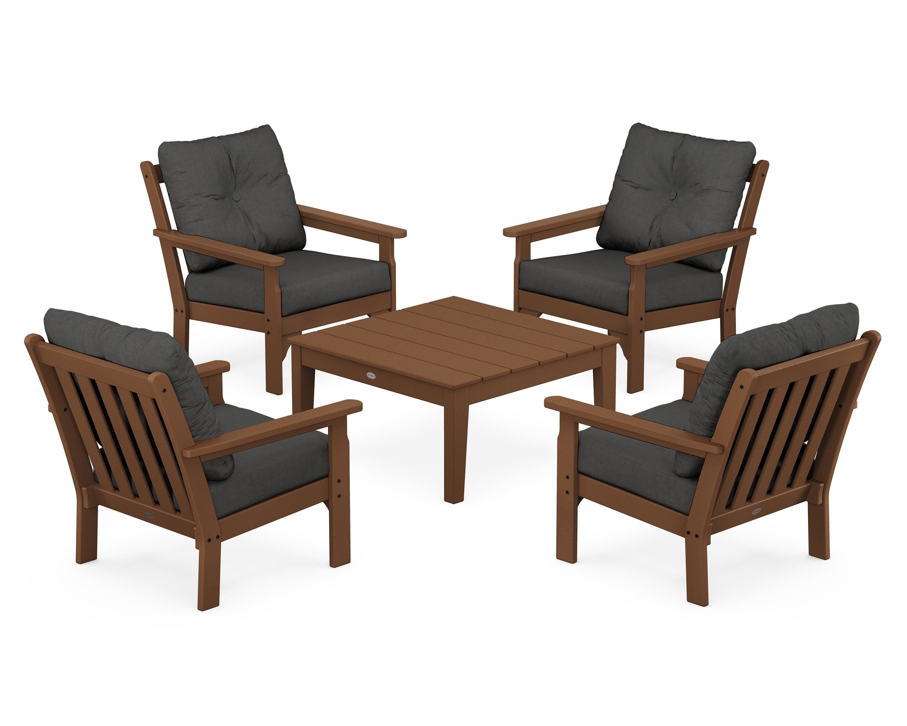 POLYWOOD Vineyard 5-Piece Deep Seating Conversation Set in Teak / Spectrum Carbon