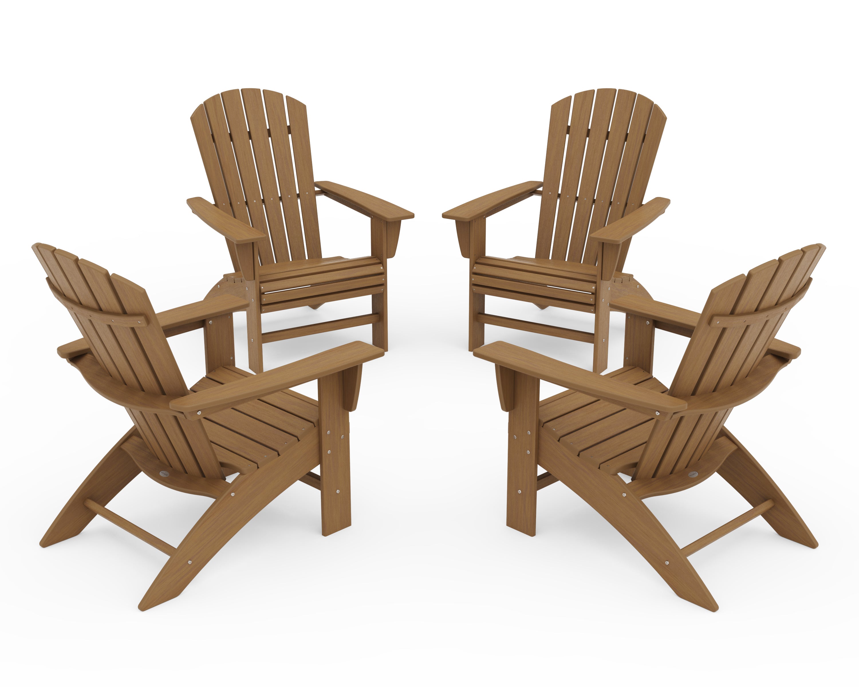 POLYWOOD 4-Piece Nautical Curveback Adirondack Chair Conversation Set in Natural