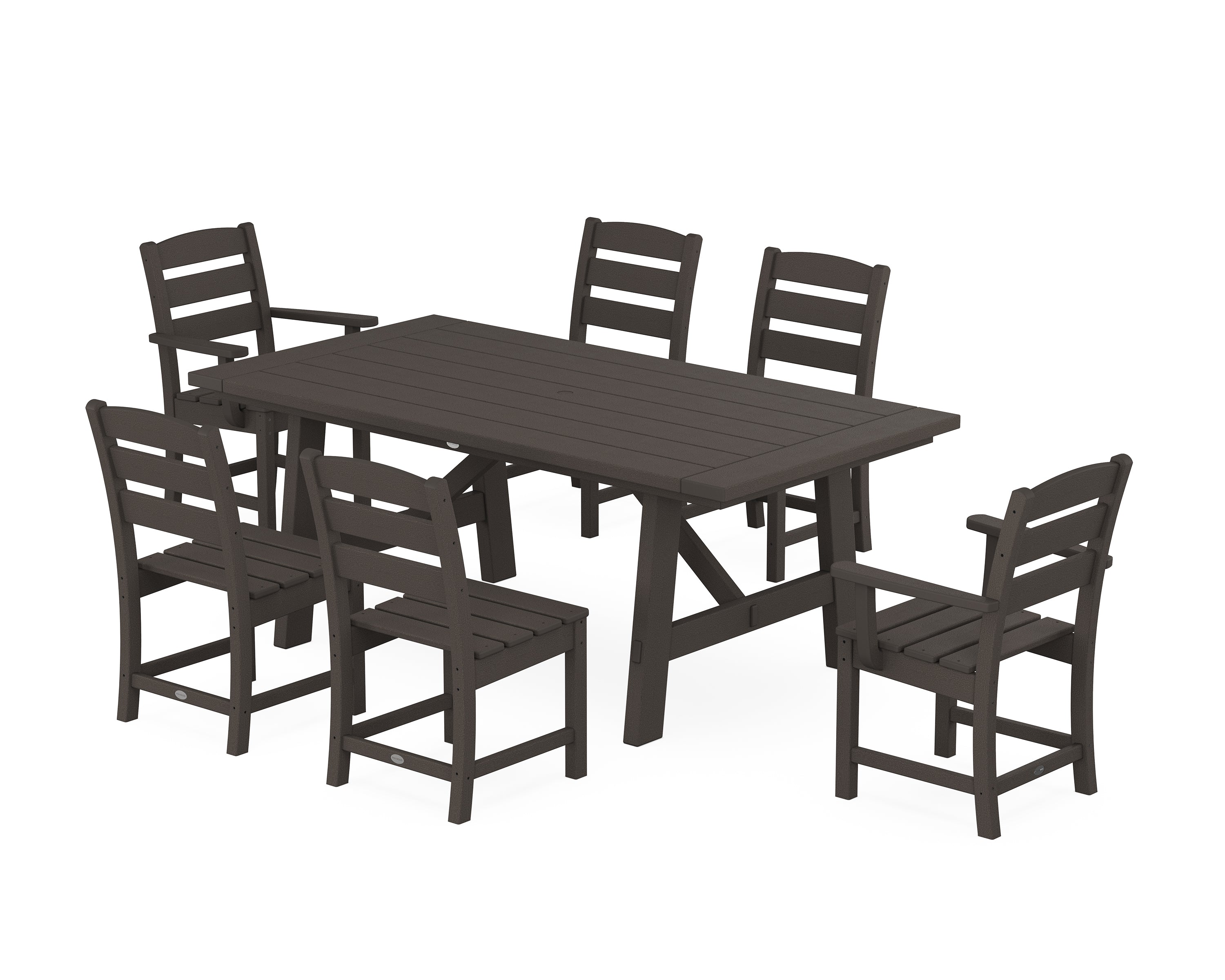 POLYWOOD Lakeside 7-Piece Rustic Farmhouse Dining Set in Vintage Coffee