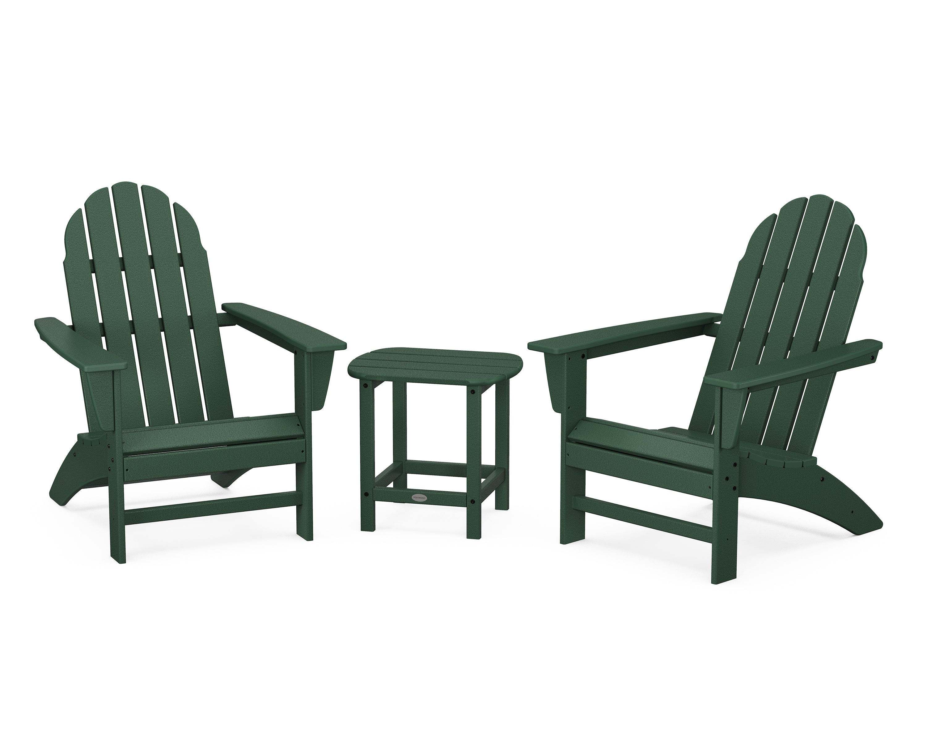 POLYWOOD® Vineyard 3-Piece Adirondack Set with South Beach 18" Side Table in Green
