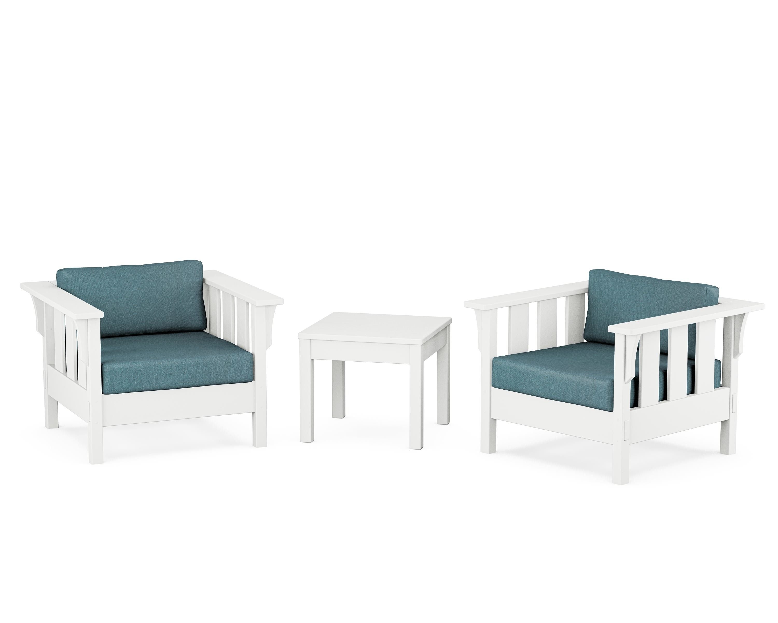 Martha Stewart by POLYWOOD Acadia 3-Piece Deep Seating Set in White / Ocean Teal