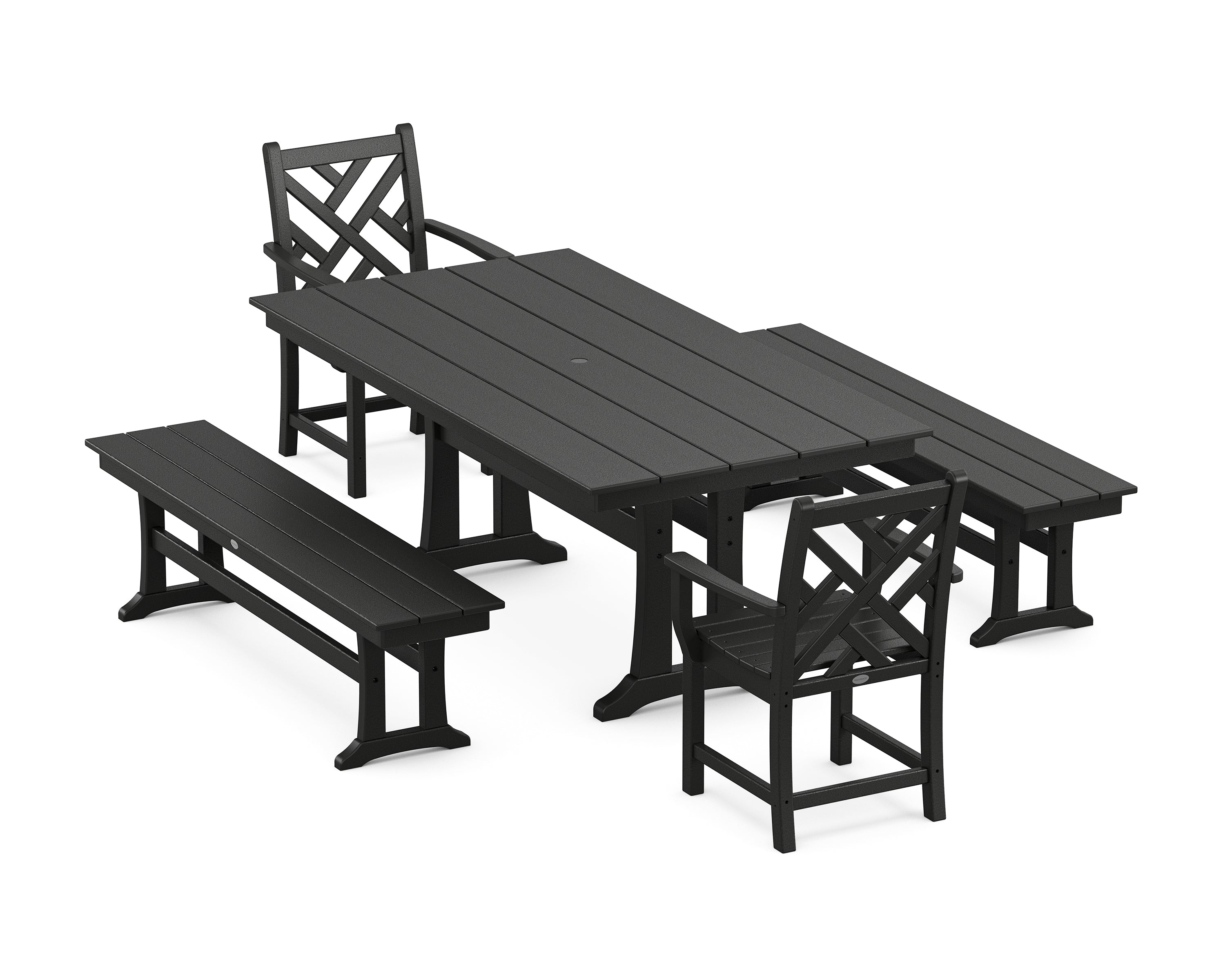 POLYWOOD Chippendale 5-Piece Farmhouse Dining Set With Trestle Legs in Black