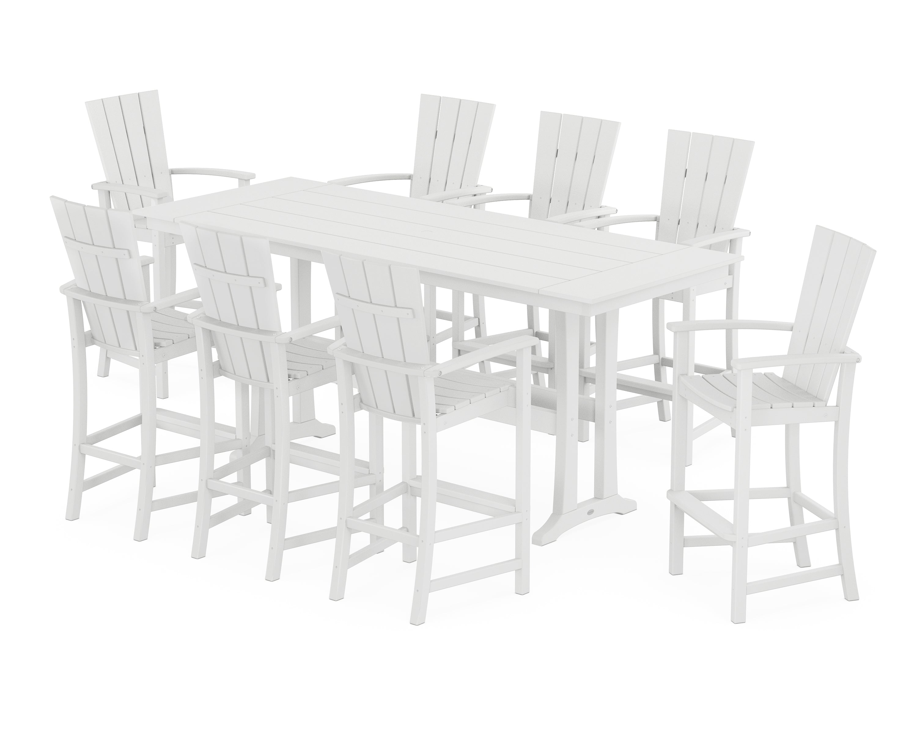 POLYWOOD Quattro Adirondack 9-Piece Farmhouse Bar Set with Trestle Legs in White
