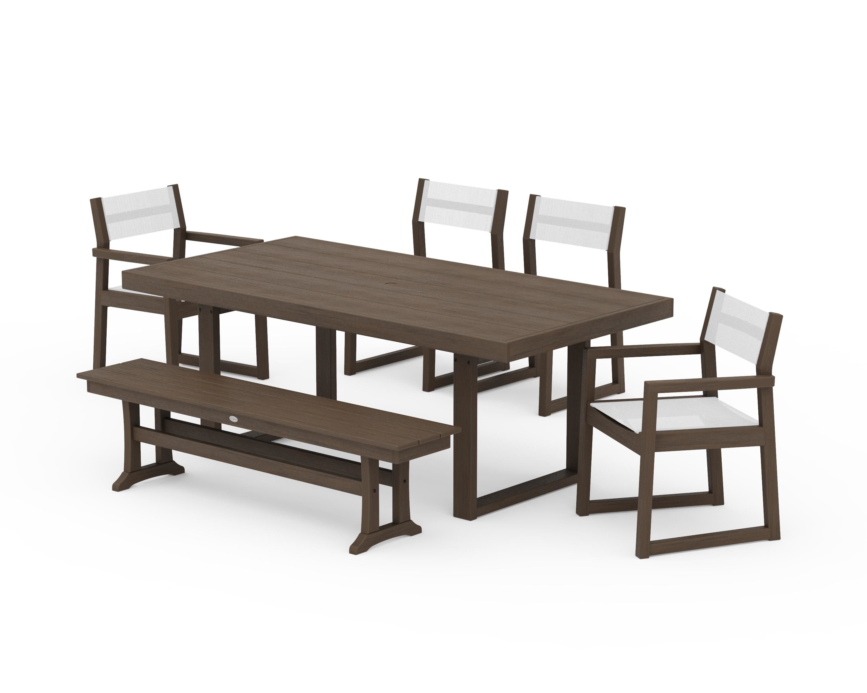 POLYWOOD EDGE Sling 6-Piece Dining Set with Bench in Kona / White Sling