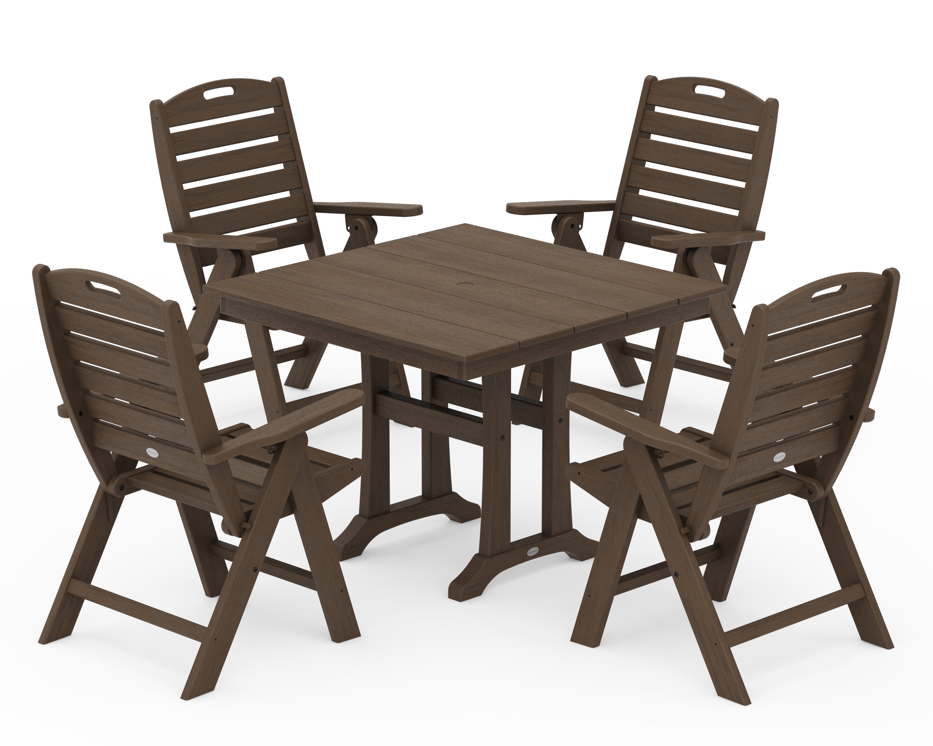 POLYWOOD Nautical Folding Highback Chair 5-Piece Farmhouse Trestle Dining Set in Kona