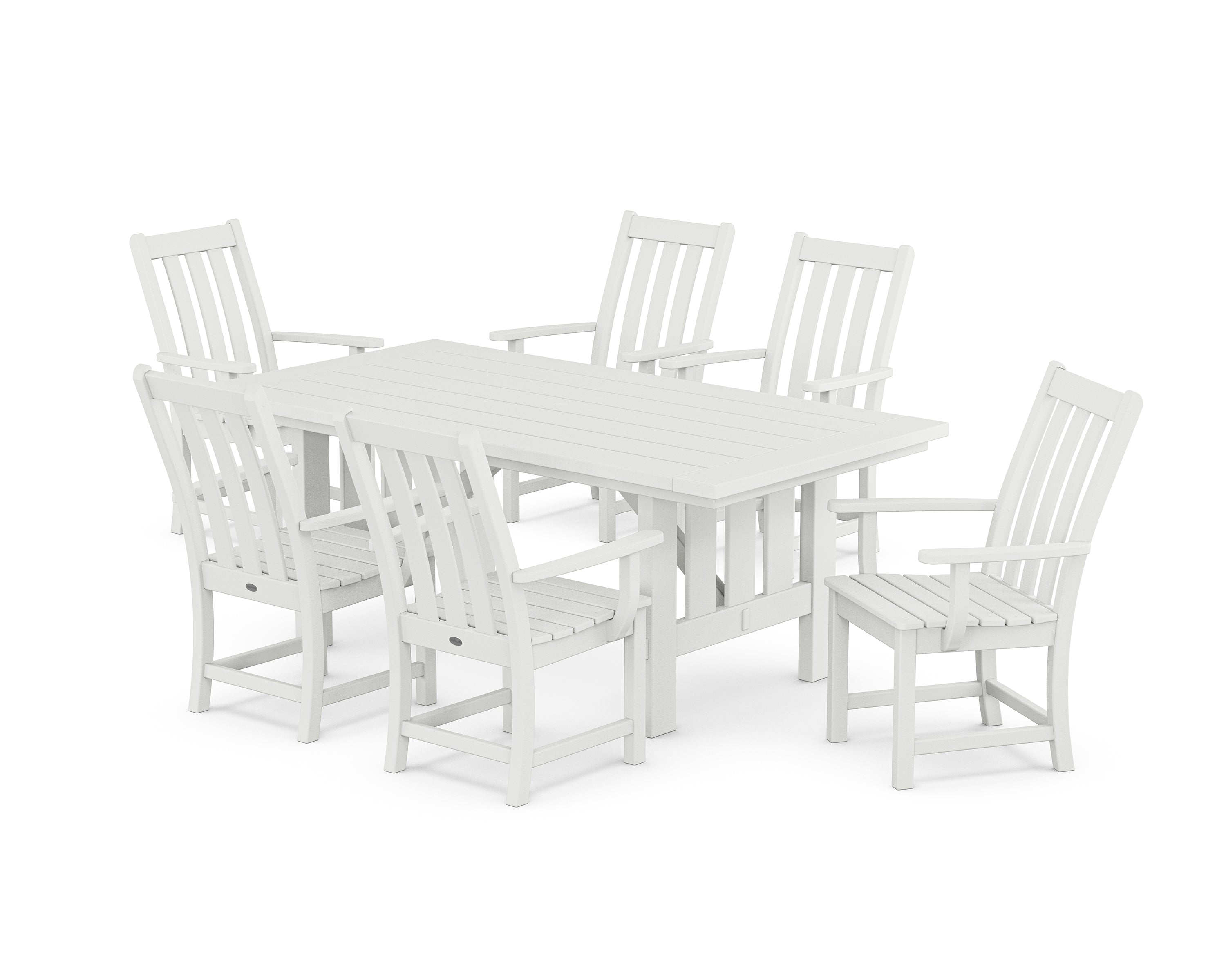 POLYWOOD Vineyard Arm Chair 7-Piece Mission Dining Set in White