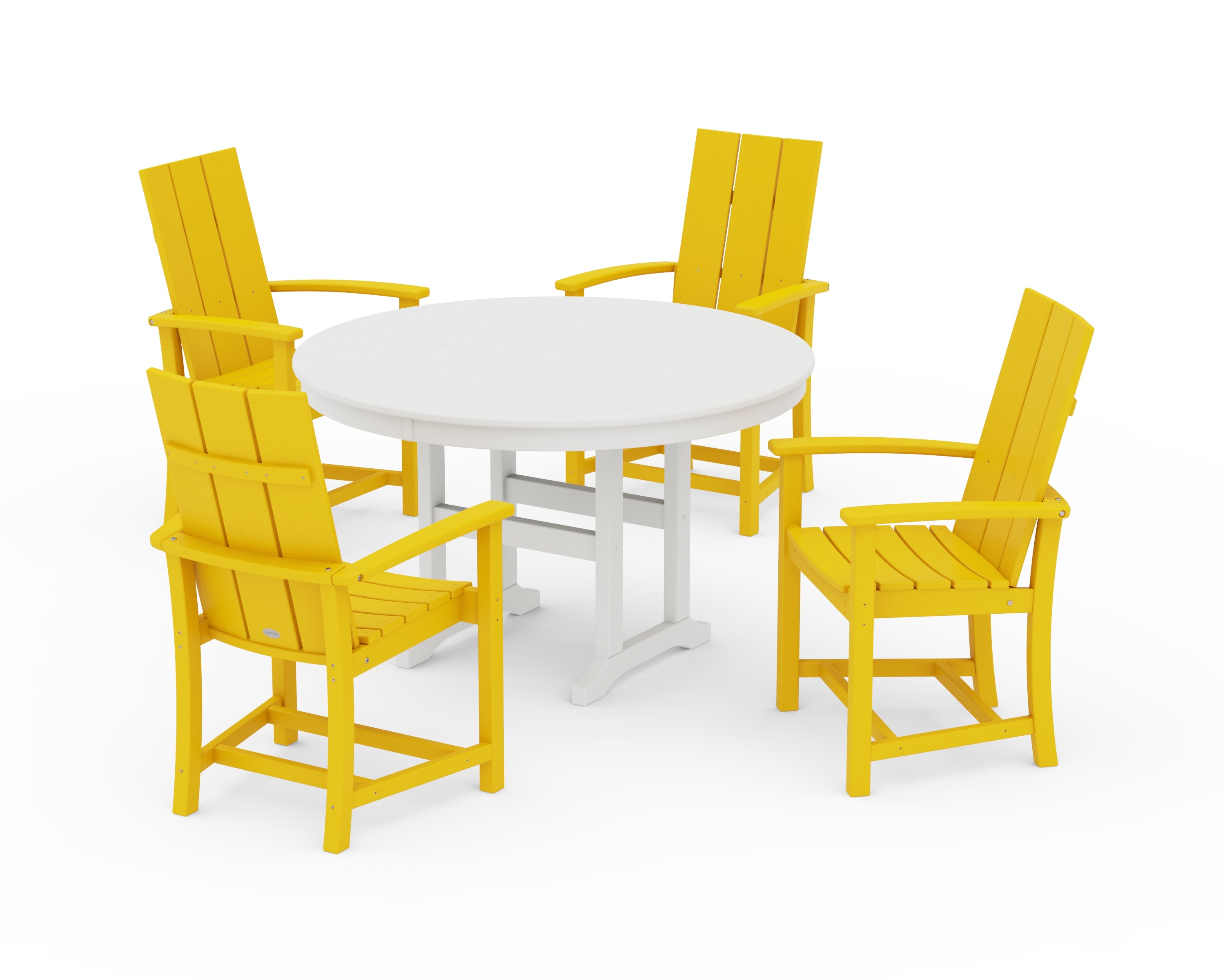 POLYWOOD Modern Adirondack 5-Piece Round Farmhouse Dining Set in Lemon / White