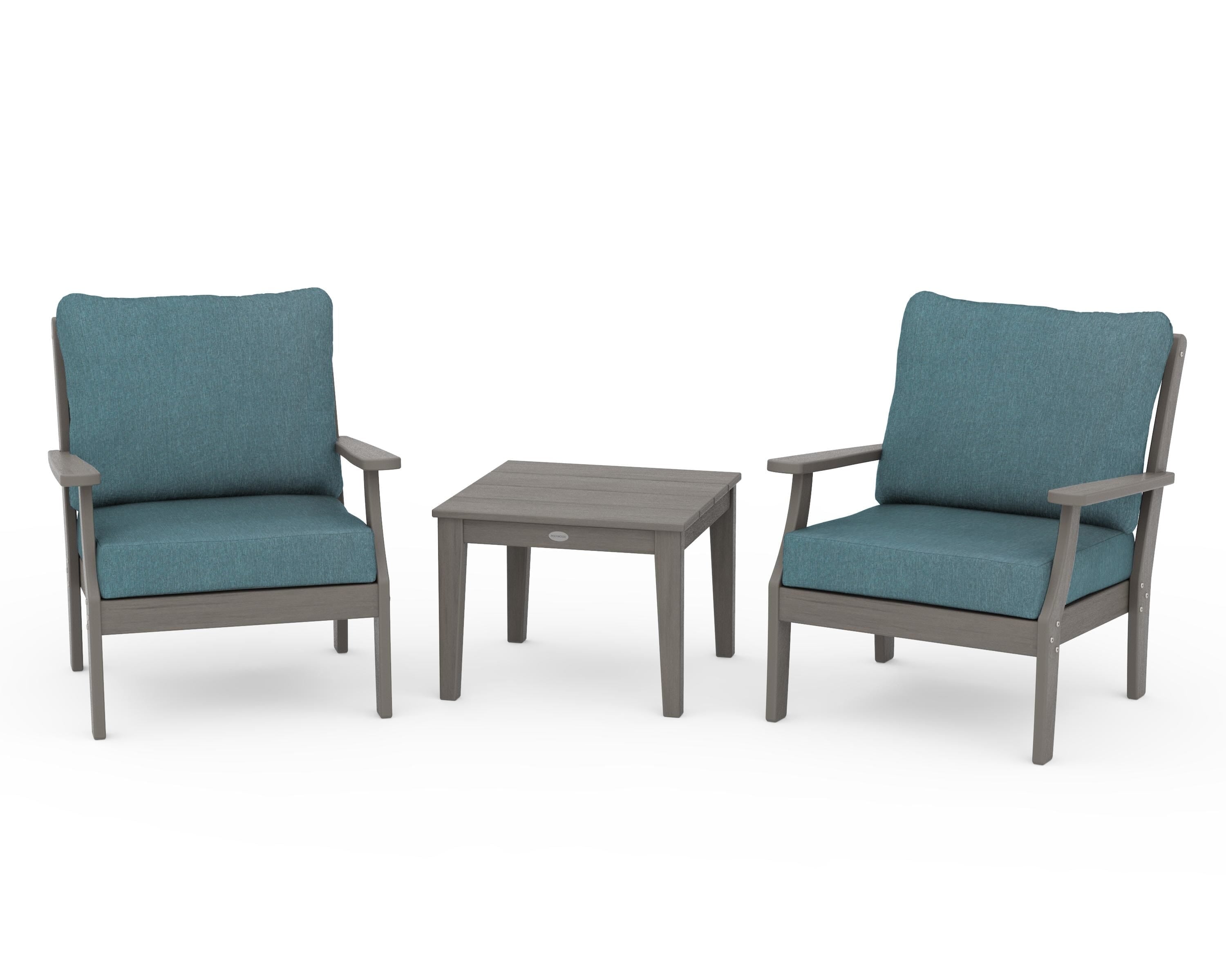 POLYWOOD Braxton 3-Piece Deep Seating Set in Driftwood / Ocean Teal