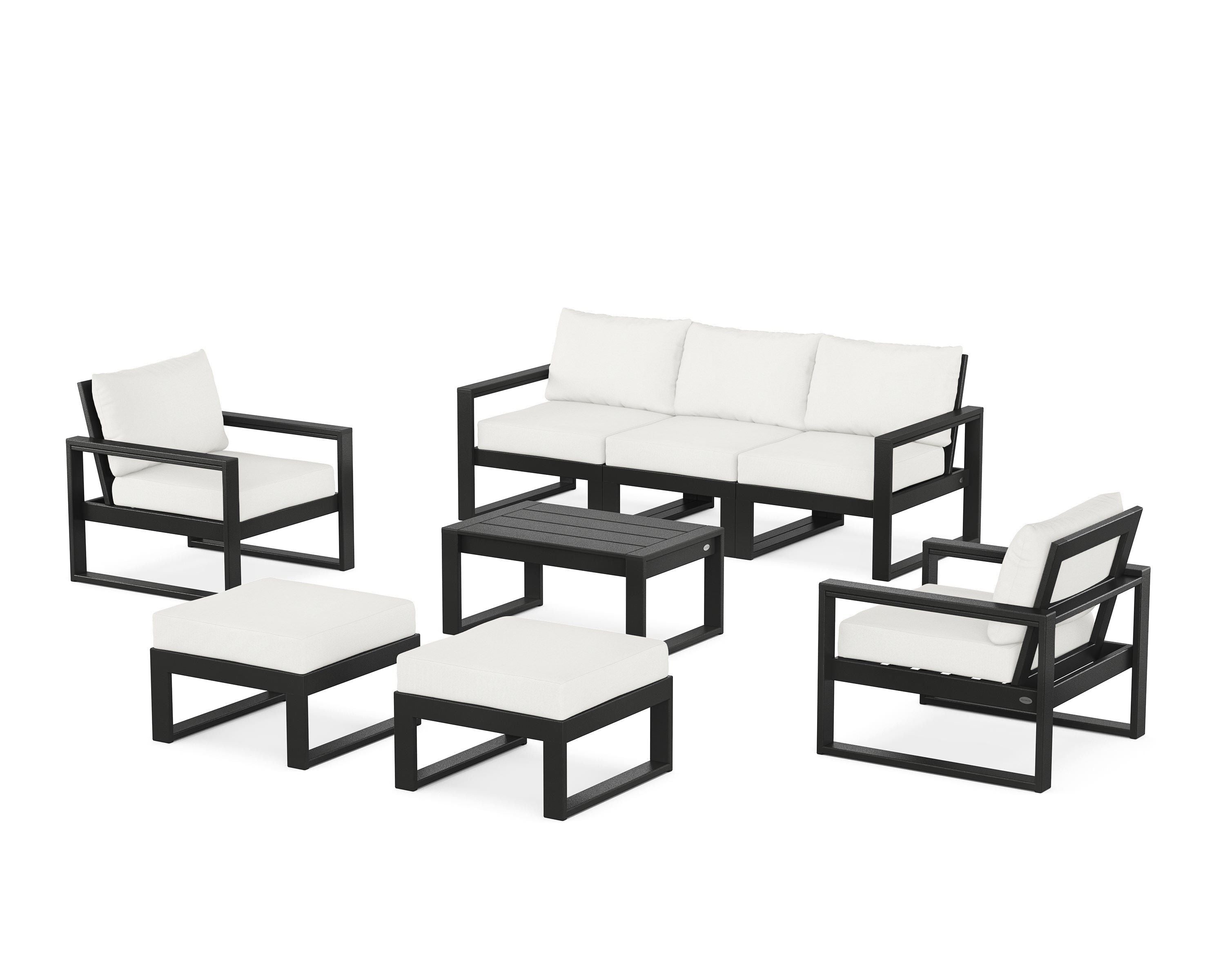 POLYWOOD EDGE Sectional 8-Piece Lounge Sofa Set in Black / Natural Linen