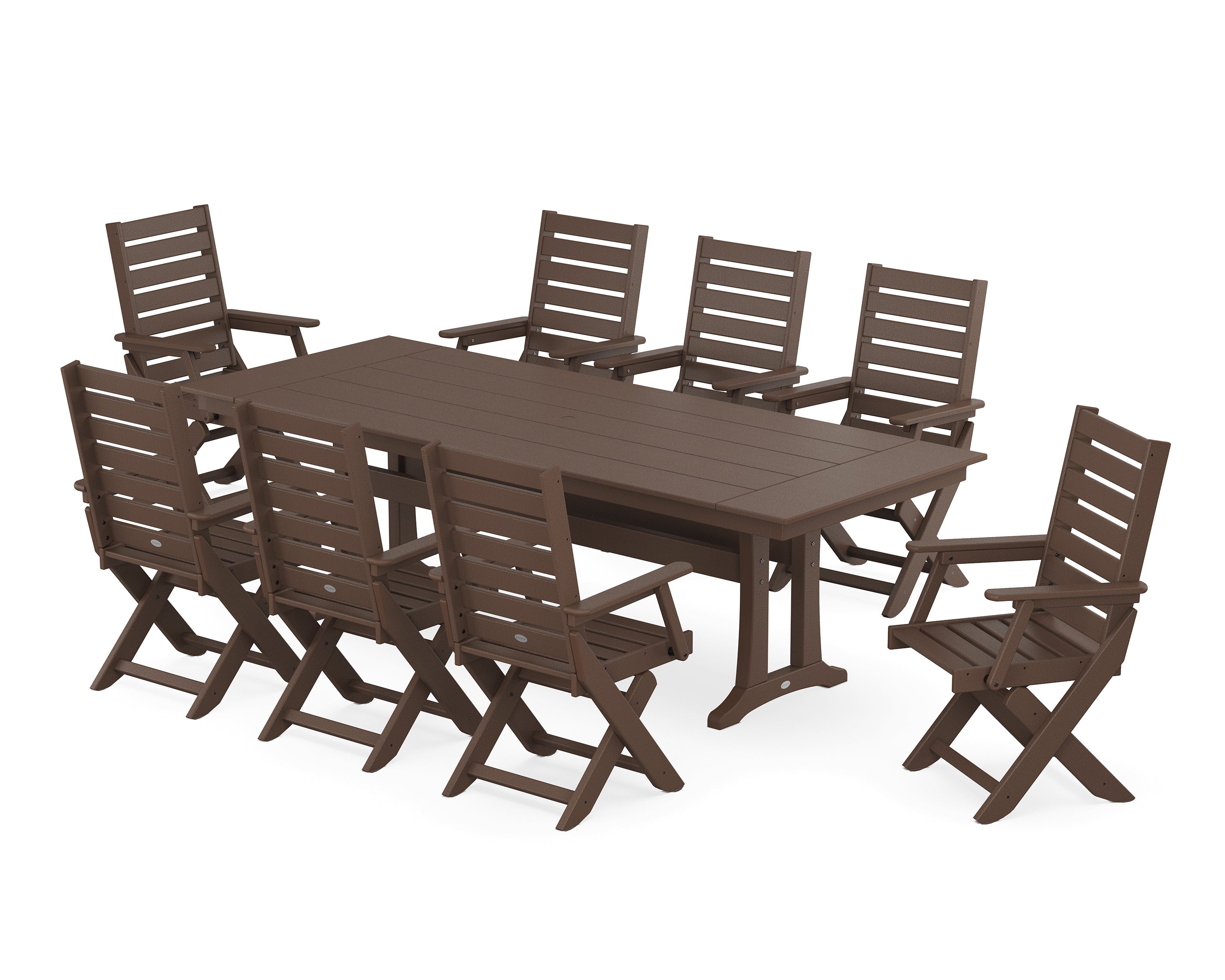 POLYWOOD Captain 9-Piece Farmhouse Dining Set with Trestle Legs in Mahogany