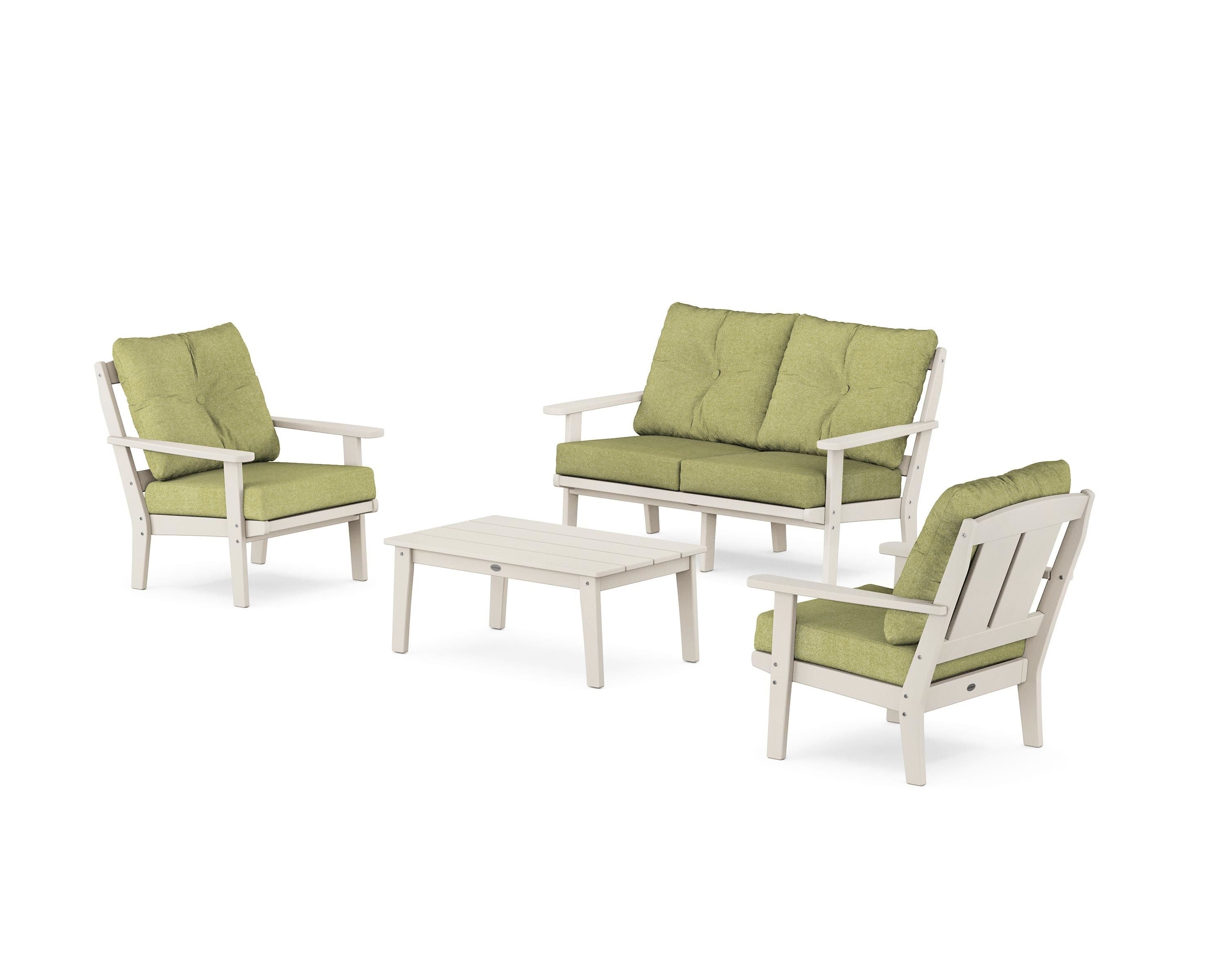 POLYWOOD Mission 4-Piece Deep Seating Set with Loveseat in Sand / Chartreuse Boucle
