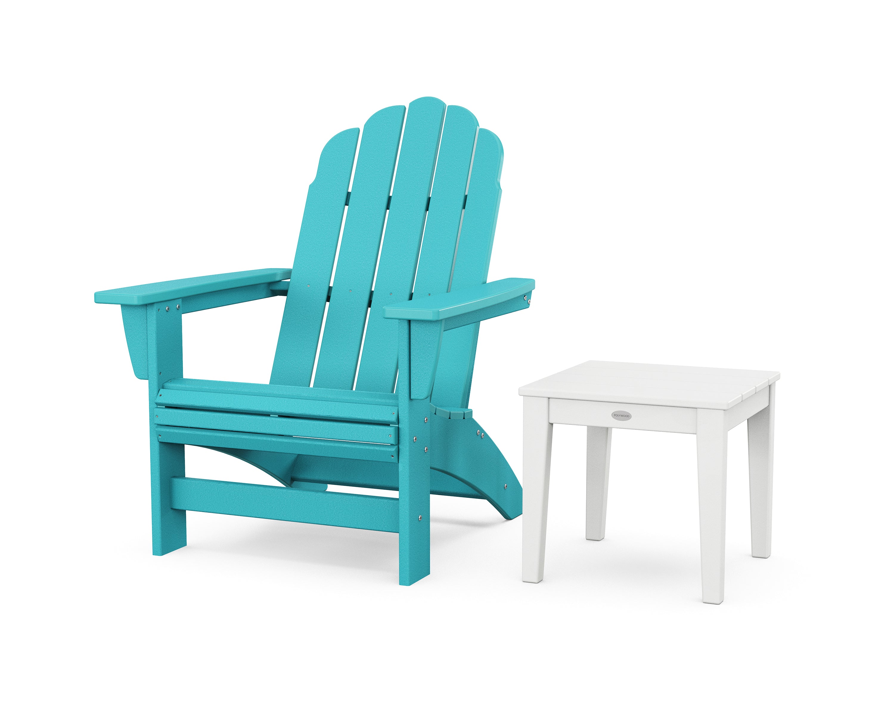 POLYWOOD Vineyard Grand Adirondack Chair with Side Table in Aruba / White
