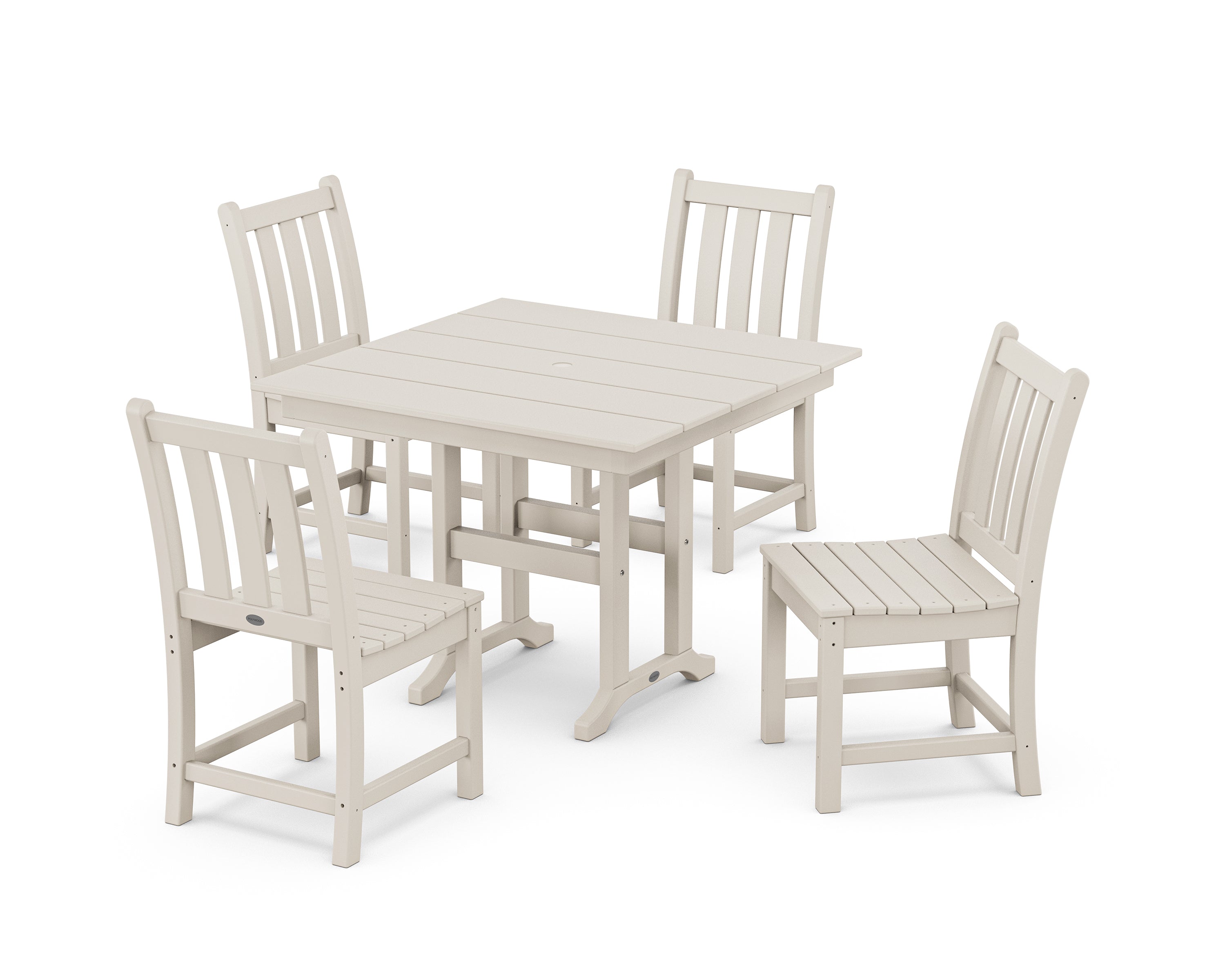 POLYWOOD Traditional Garden Side Chair 5-Piece Farmhouse Dining Set in Sand