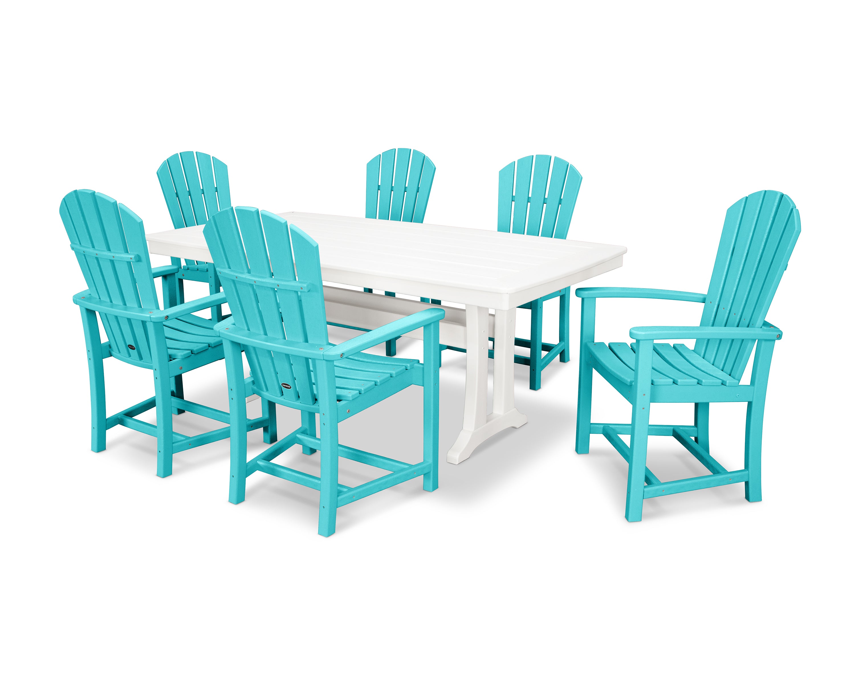 POLYWOOD Palm Coast 7-Piece Dining Set with Trestle Legs in Aruba / White