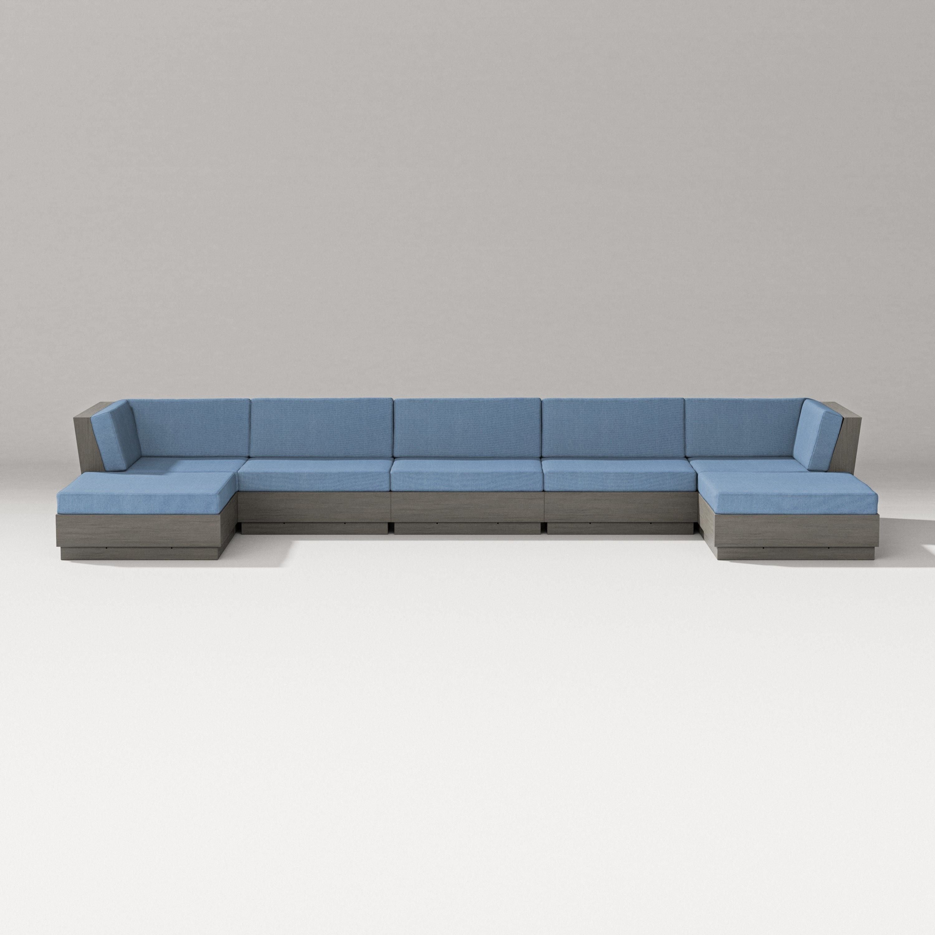 PW Designer Series Elevate 7-Piece Double Chaise Sectional in Driftwood / Sky Blue