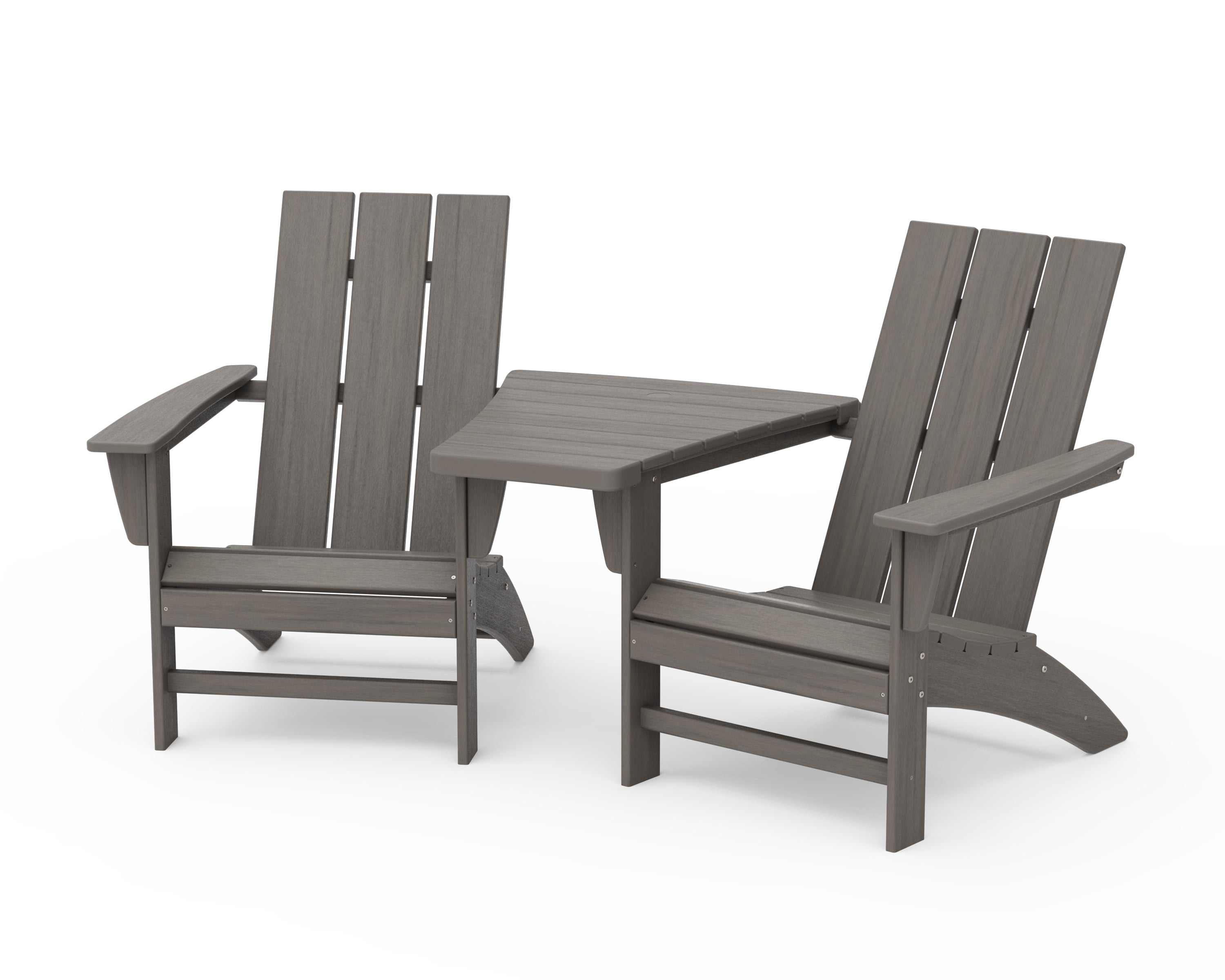 POLYWOOD Modern 3-Piece Adirondack Set with Angled Connecting Table in Driftwood