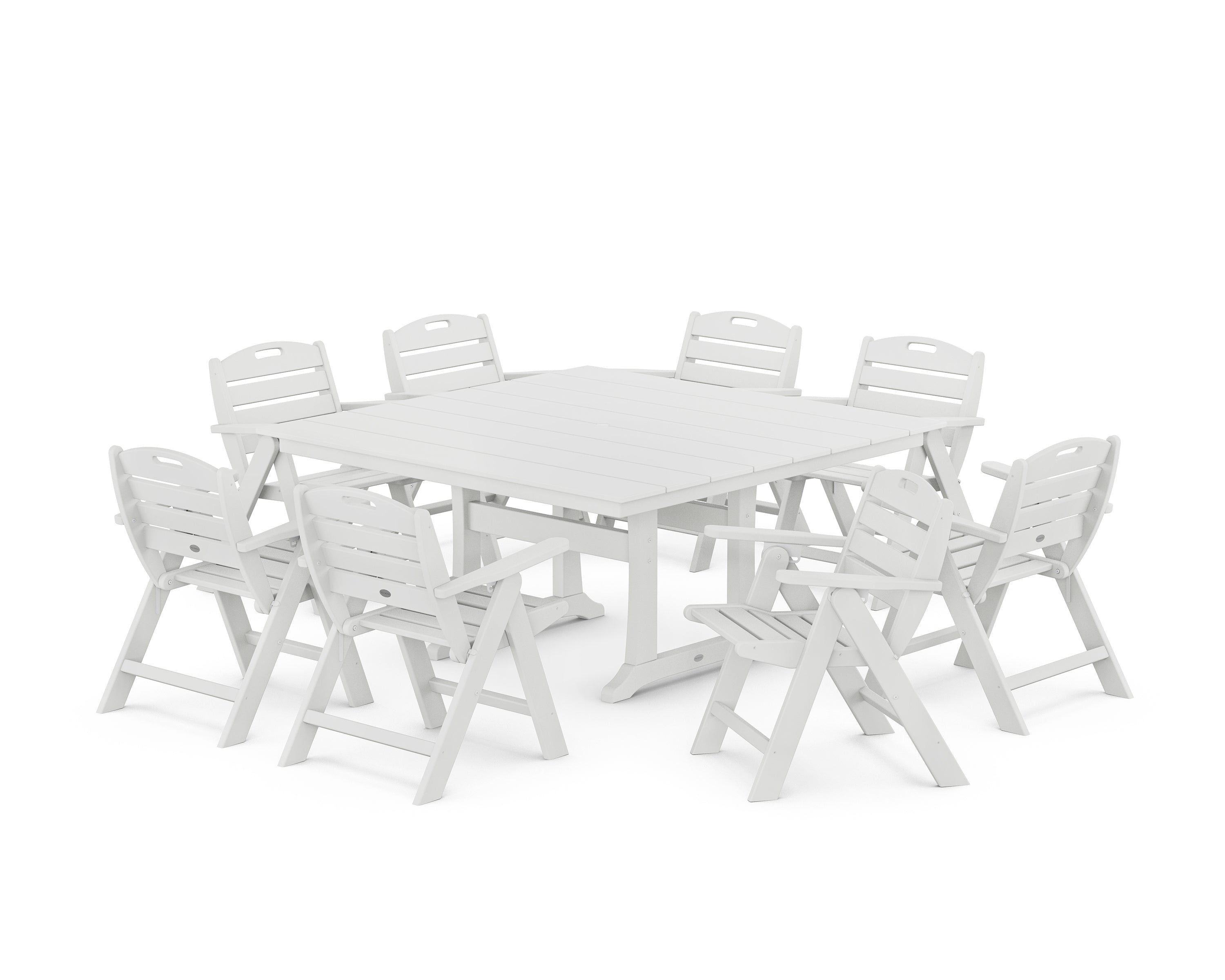 POLYWOOD Nautical Lowback 9-Piece Square Farmhouse Dining Set with Trestle Legs in White