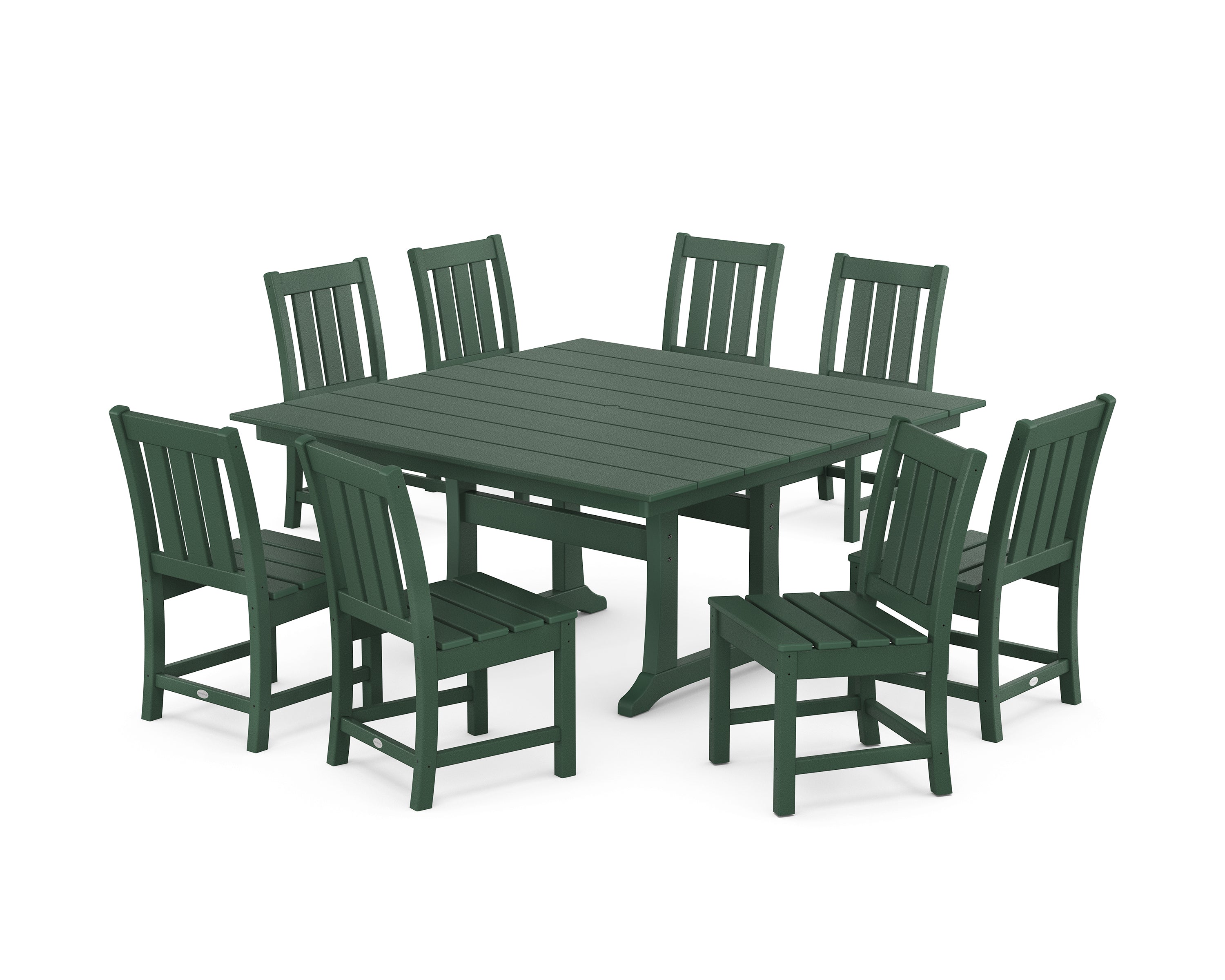 POLYWOOD Oxford Side Chair 9-Piece Square Farmhouse Dining Set with Trestle Legs in Green