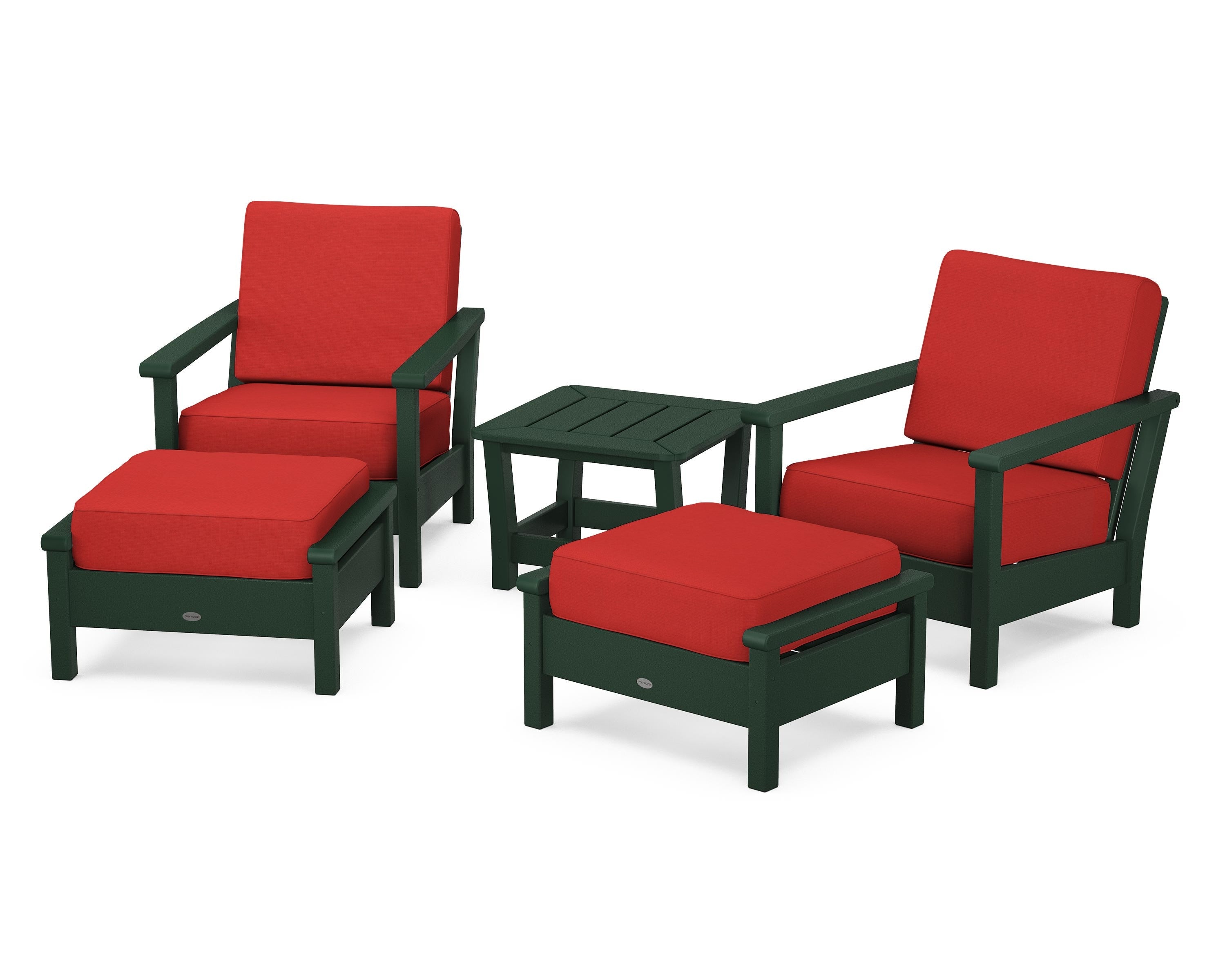 POLYWOOD Harbour 5-Piece Deep Seating Chair Set in Green / Crimson Linen