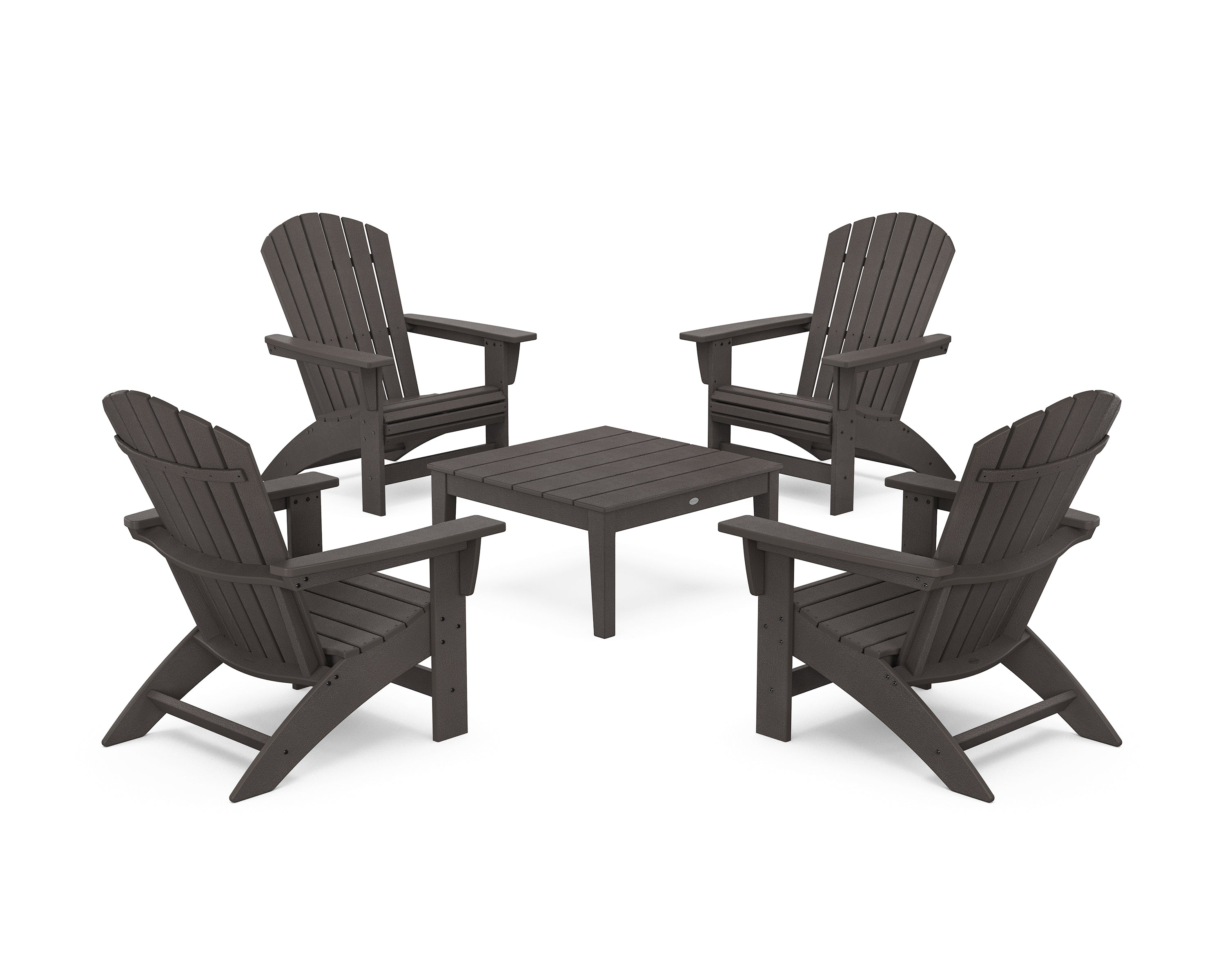 POLYWOOD 5-Piece Nautical Grand Adirondack Chair Conversation Group in Vintage Coffee