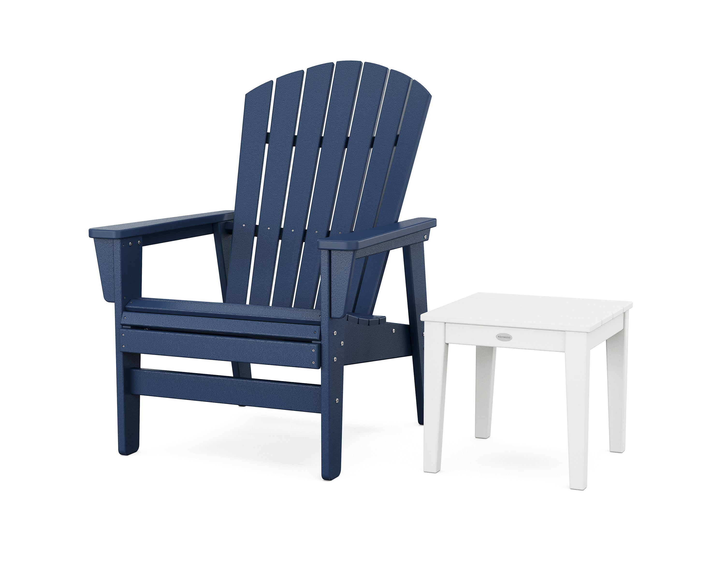 POLYWOOD Nautical Grand Upright Adirondack Chair with Side Table in Navy / White
